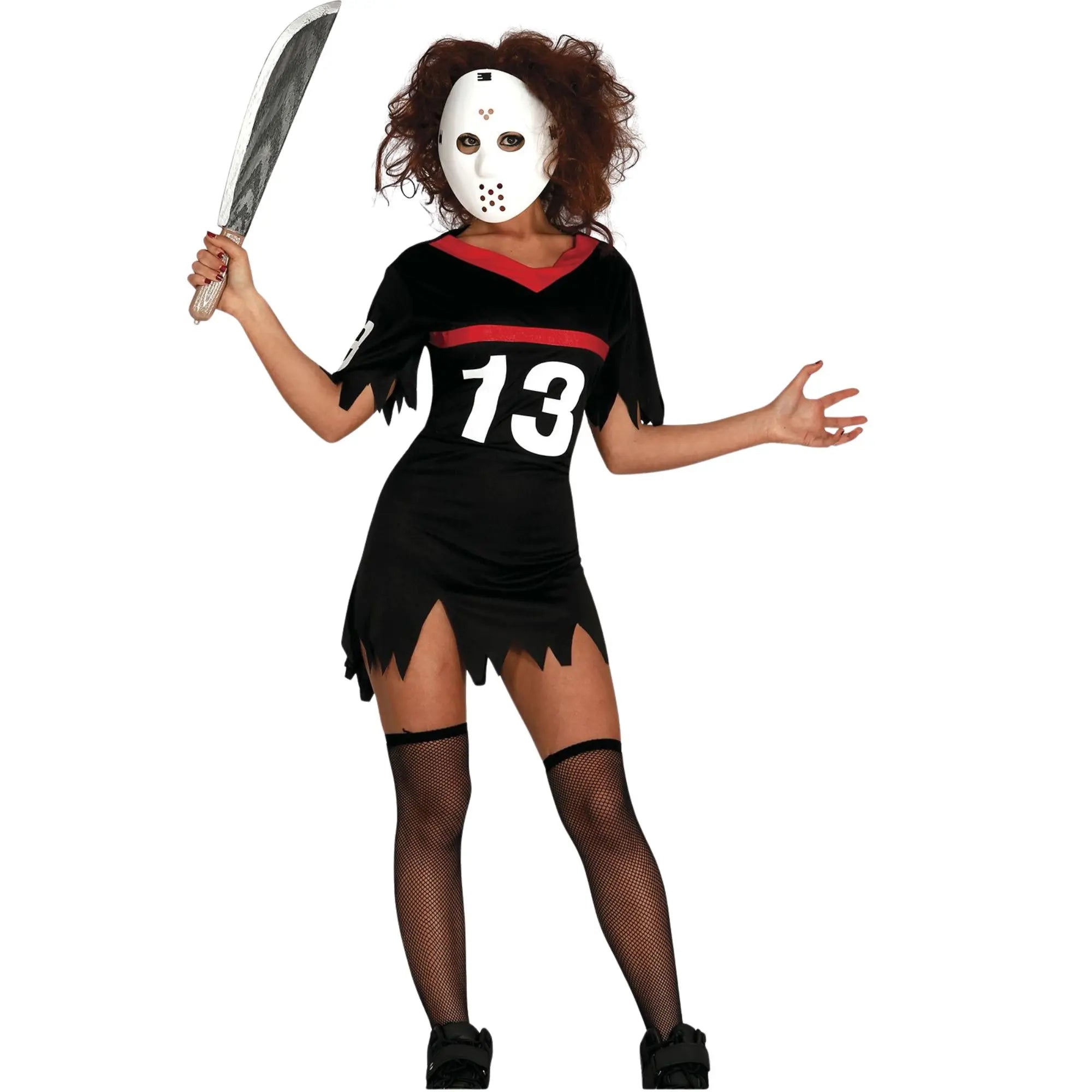 Disfraz de Jason para mujer con vestido, máscara y medias ideal para Halloween y fiestas de terror