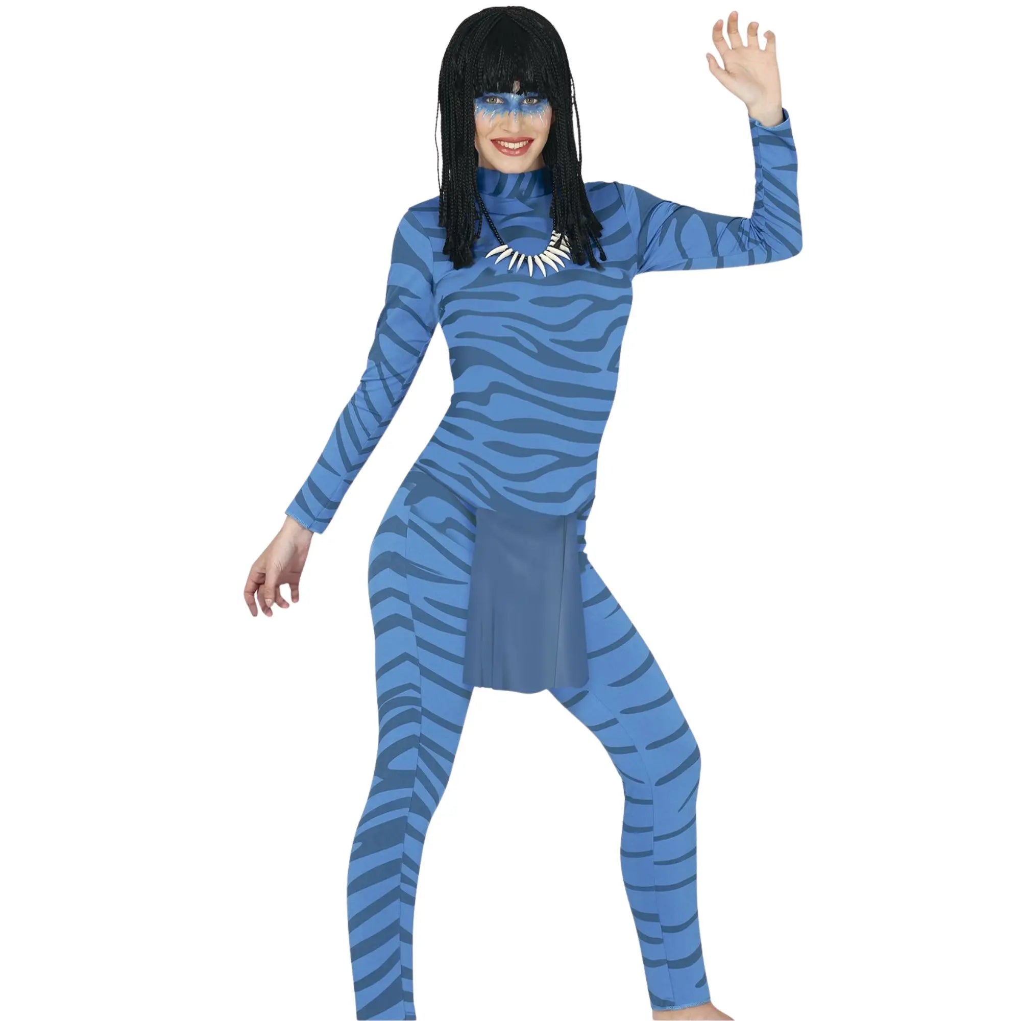 Disfraz de felina azul para mujer con mono completo ideal para Carnaval y Halloween
