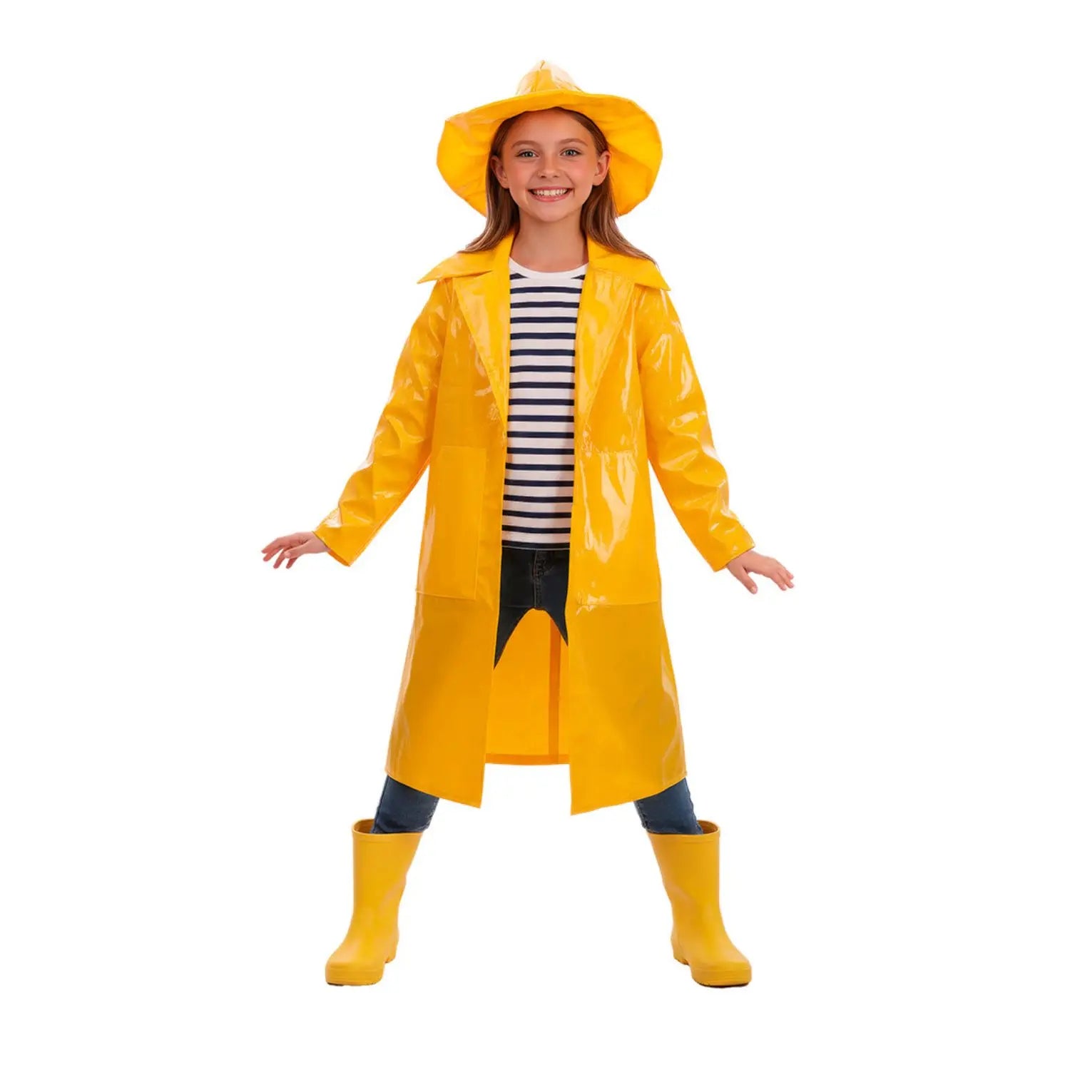 Disfraz de chubasquero marinero infantil amarillo con gorro a juego