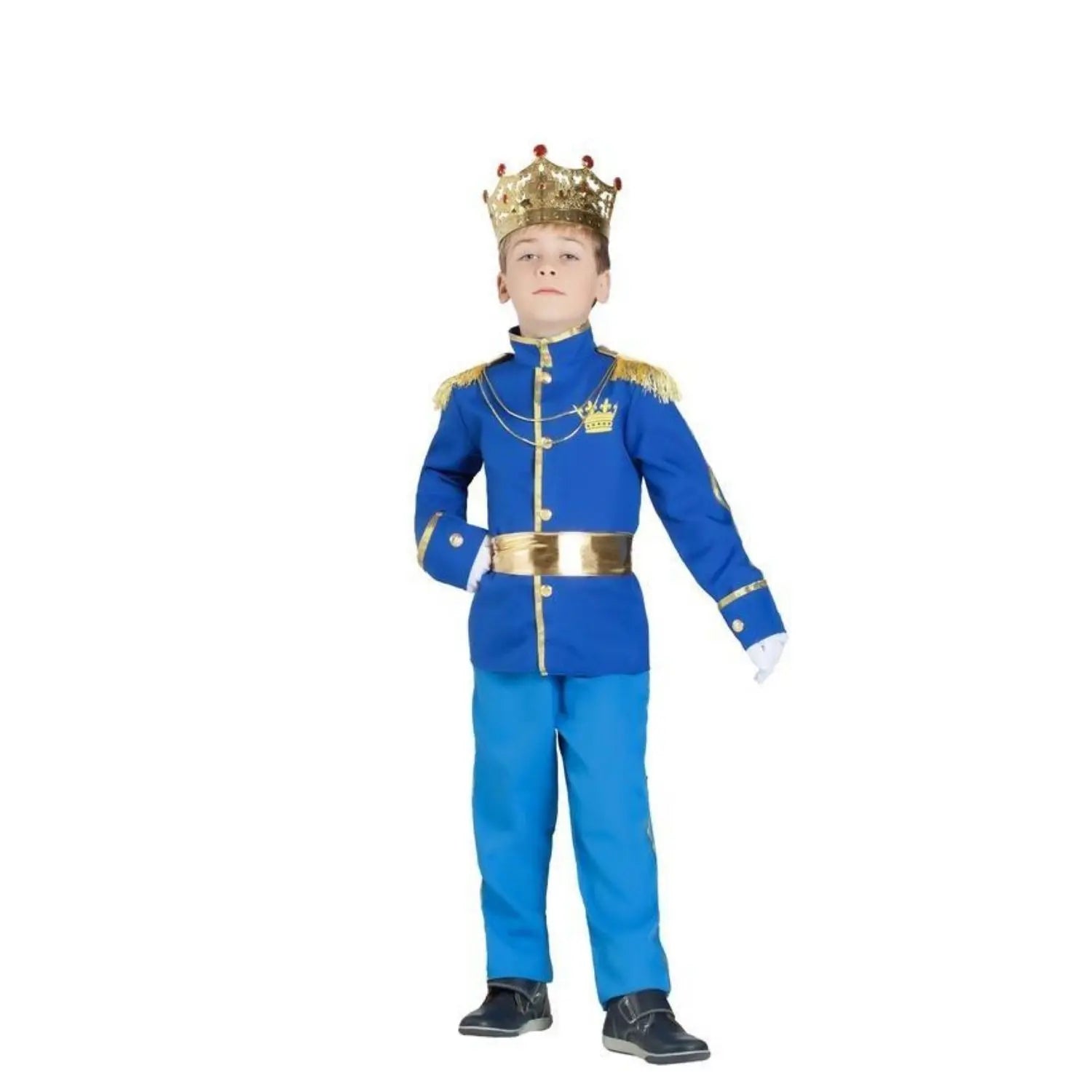 Disfraz de príncipe azul infantil con chaqueta elegante, pantalón, fajín y guantes para Carnaval y fiestas escolares