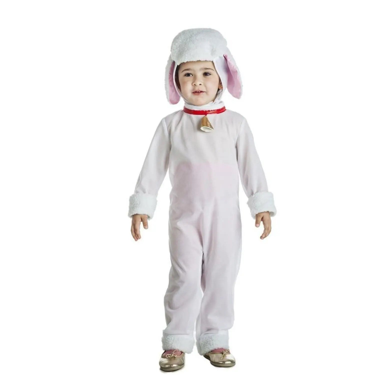 Disfraz de oveja blanca infantil con mono suave, cencerro y cabeza para Navidad o funciones escolares