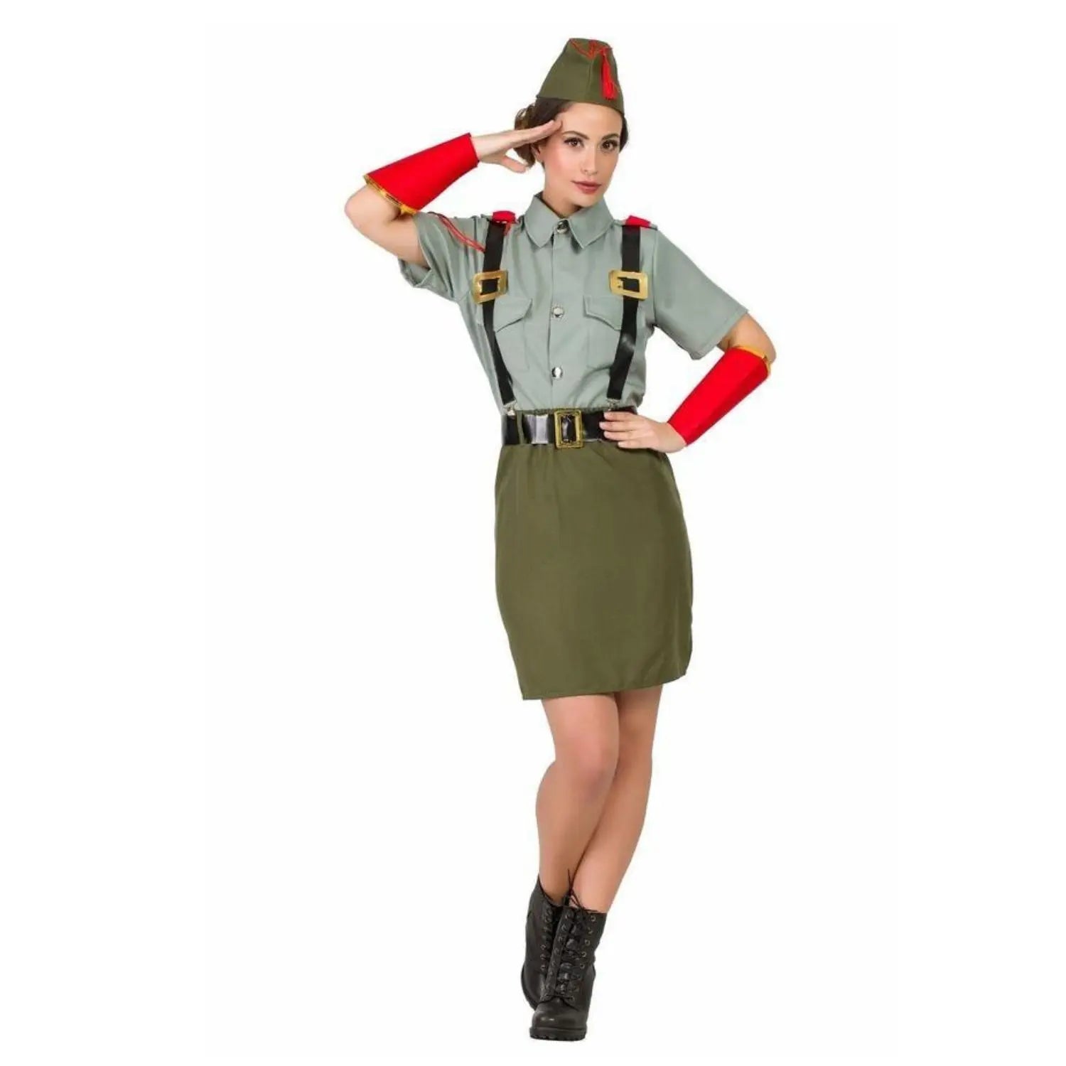Disfraz de legionaria para mujer adulta con camisa, falda, gorro y cinturón en estilo militar festivo