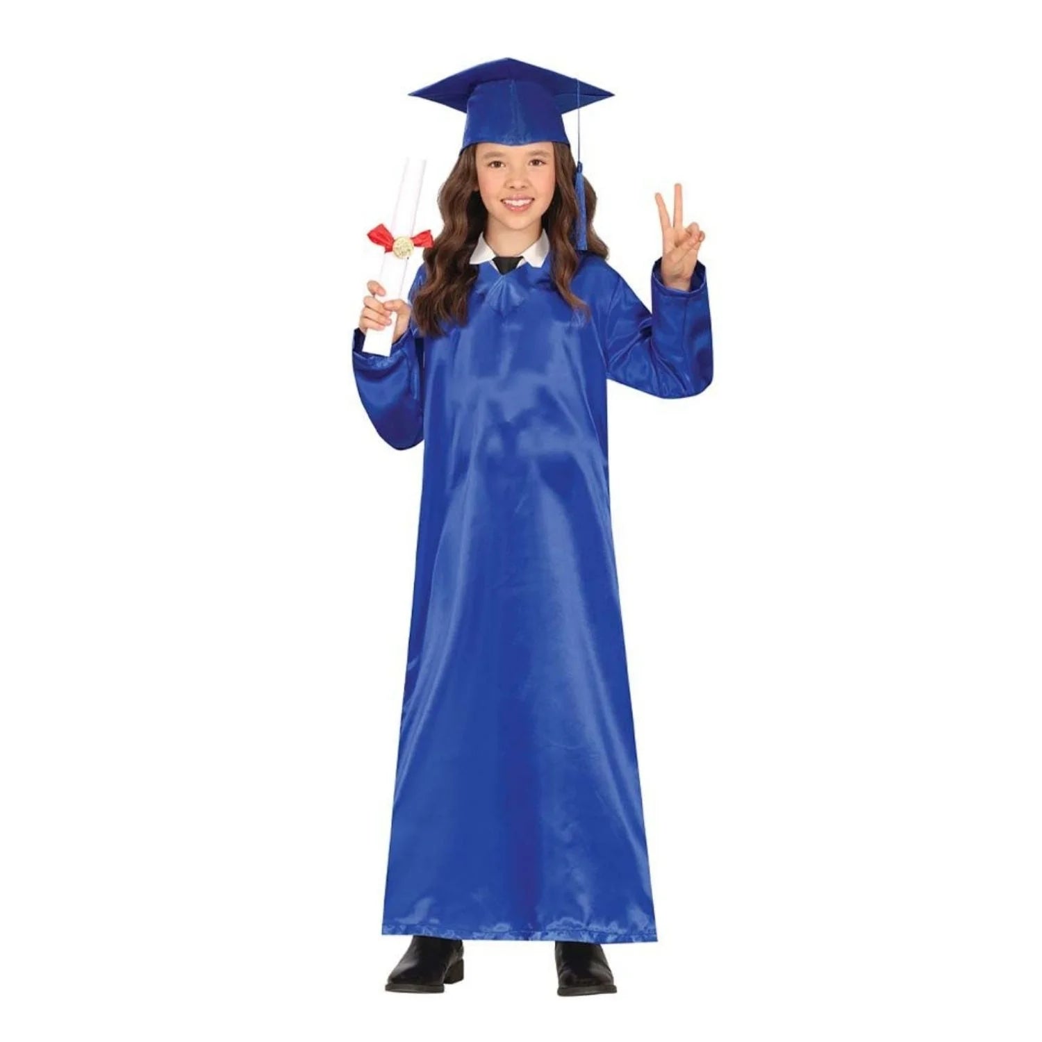 Disfraz graduado infantil azul con gorro y túnica
