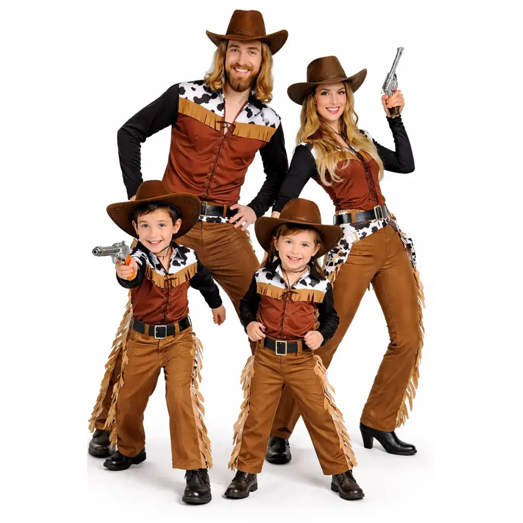 Grupo con disfraces de vaqueros del oeste para Carnaval y fiestas