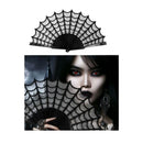 Abanico gótico negro de 24 cm con diseño de telaraña para disfraces de Halloween y personajes de estética oscura