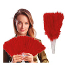 abanico de plumas rojo como complemento para disfraz de cabaret burlesque o charlestón ideal para fiestas temáticas