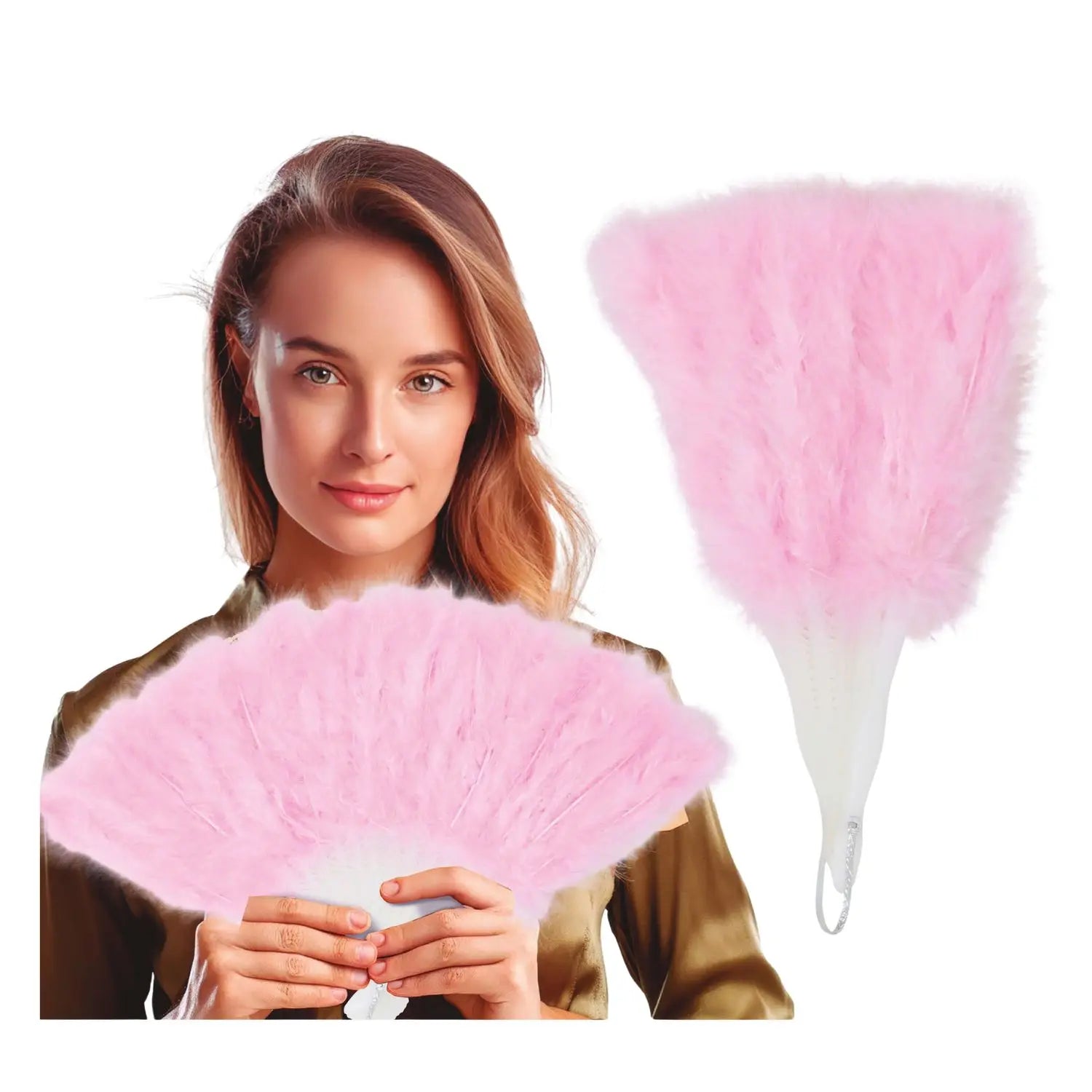 abanico de plumas rosa como complemento para disfraz de cabaret burlesque o charlestón ideal para fiestas temáticas