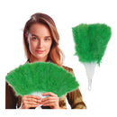 abanico de plumas verde como complemento para disfraz de cabaret burlesque o charlestón ideal para fiestas temáticas