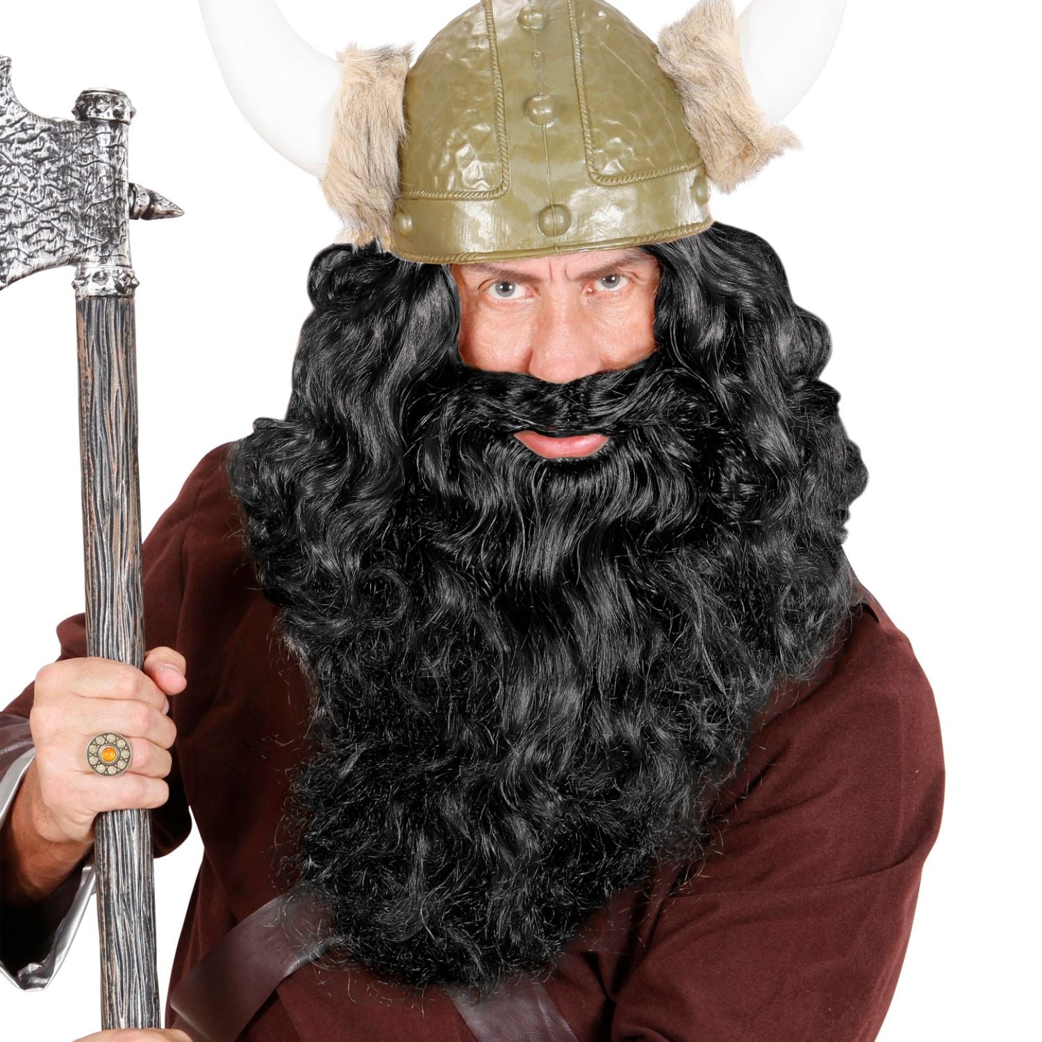 Barba y bigote negro postizo para disfraz adulto