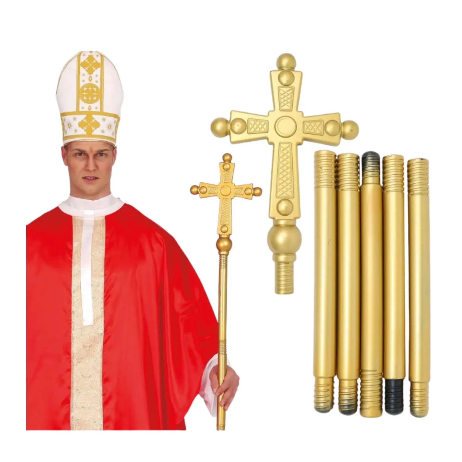 baston papal desmontable 170 cm complemento para look ceremonial o religioso en fiestas temáticas