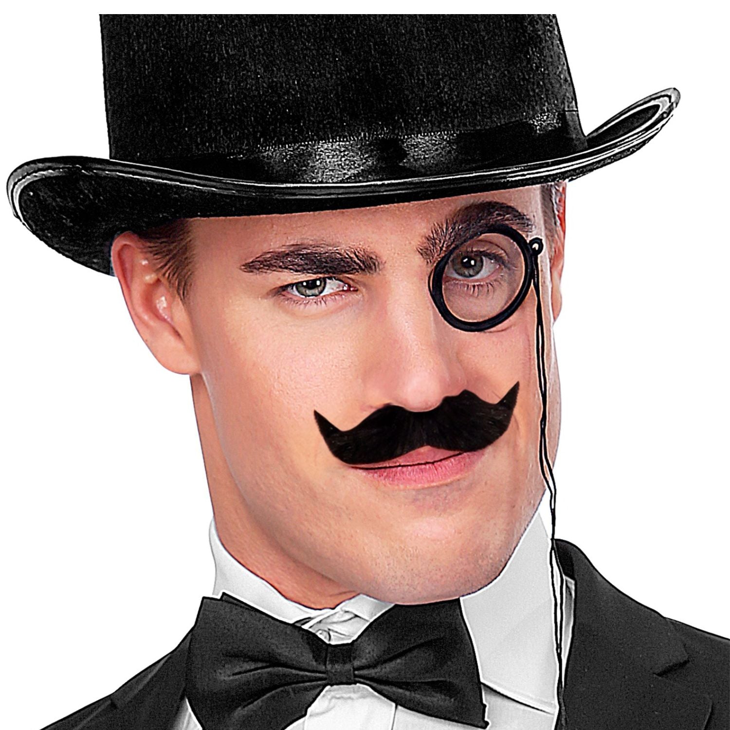 Bigote negro diplomático postizo para disfraz elegante