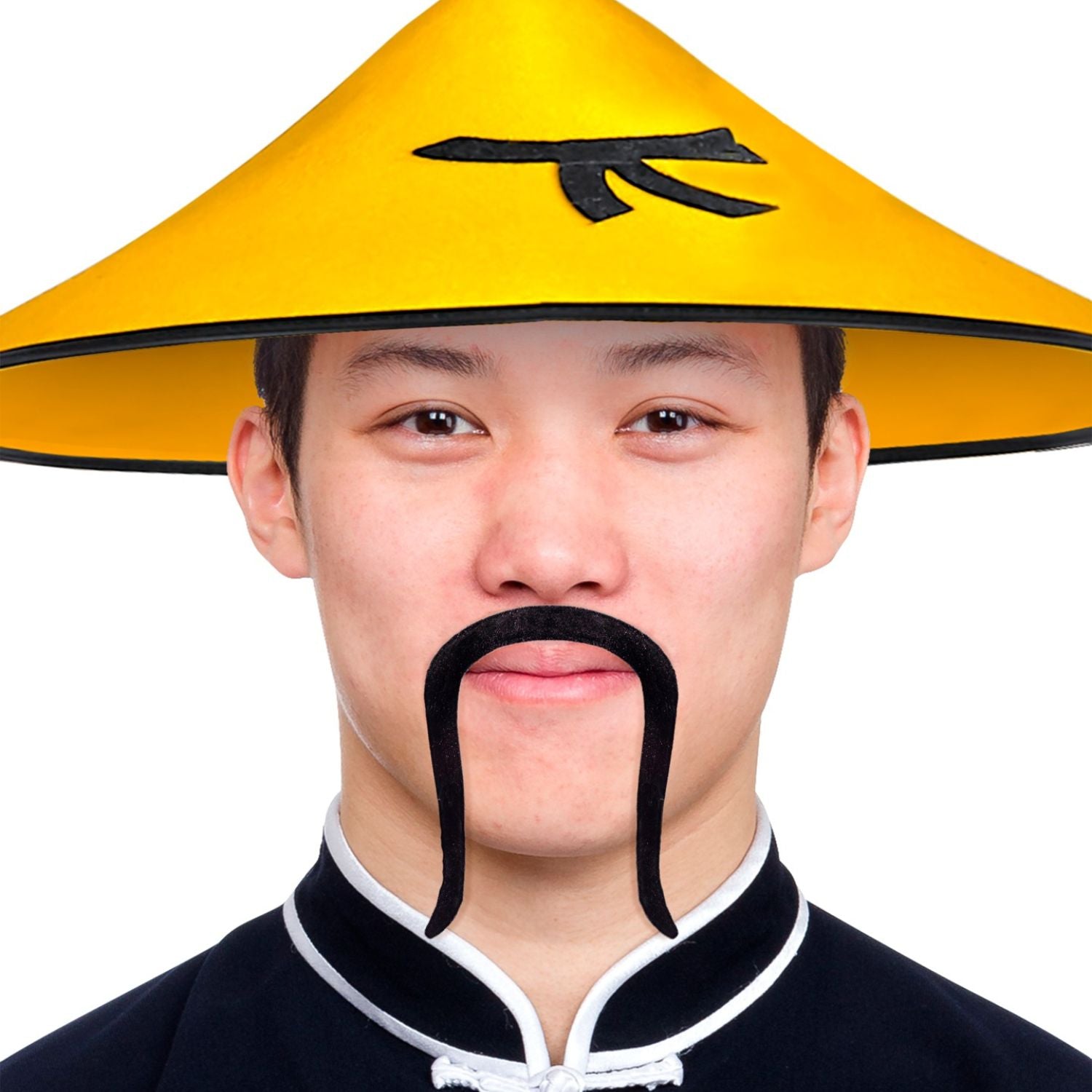 Bigote negro fino estilo oriental postizo para disfraz
