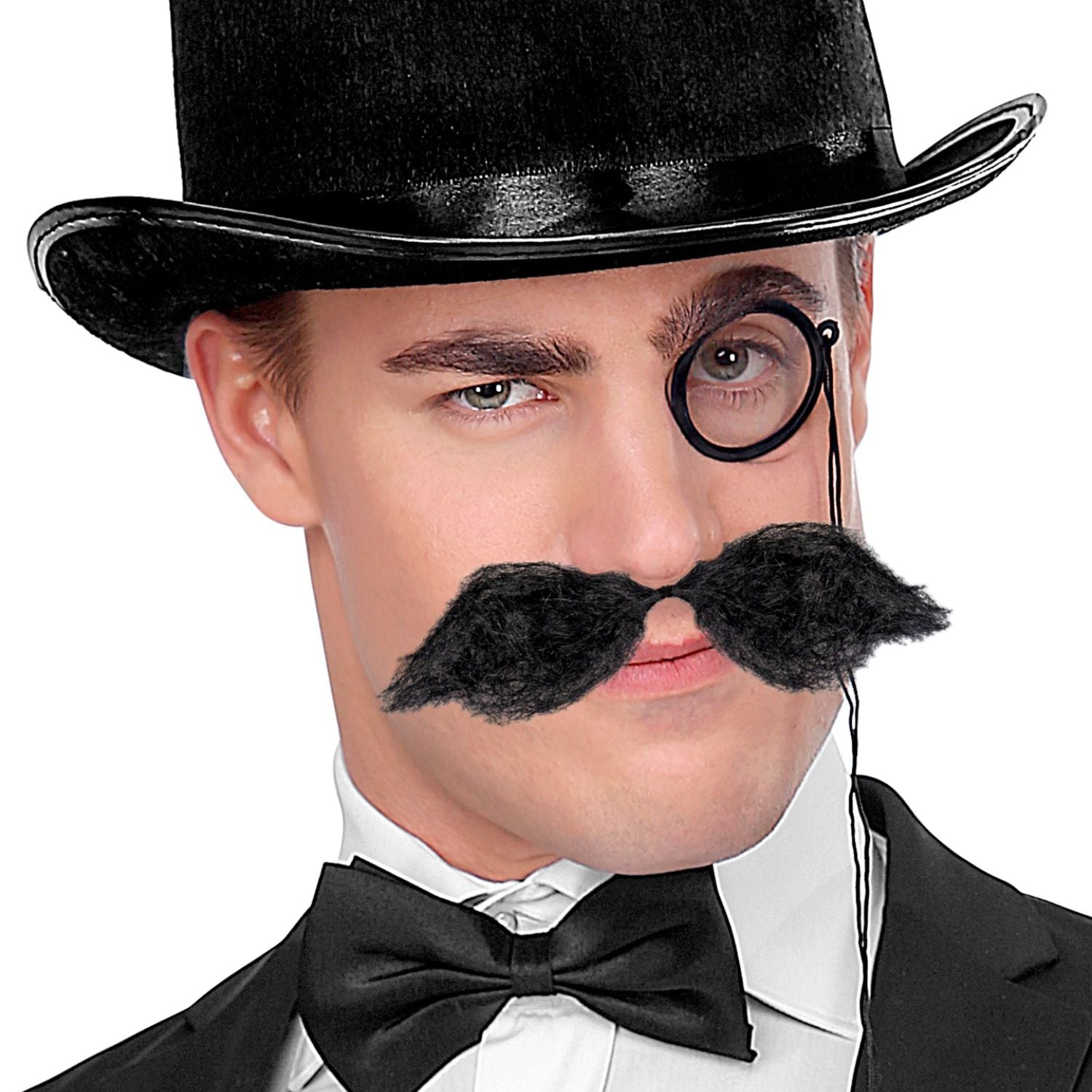 Bigote negro adhesivo postizo para disfraz
