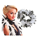 boa bicolor blanca y negra de plumas complemento para look de cabaret o glamour en fiestas temáticas