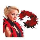 boa bicolor roja y negra de plumas complemento para look de cabaret o burlesque en fiestas temáticas