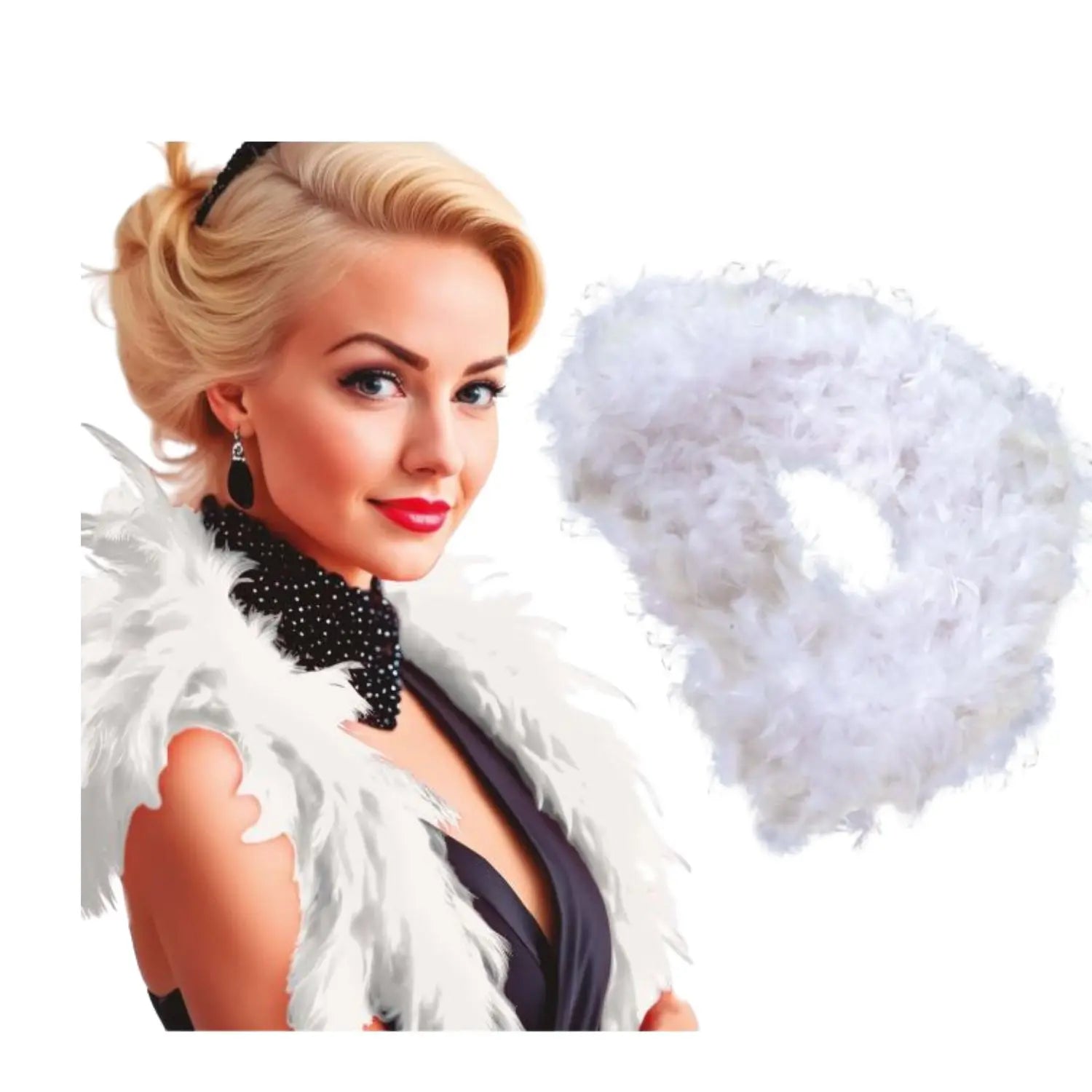 boa blanca de plumas complemento para look de glamour o cabaret en fiestas temáticas