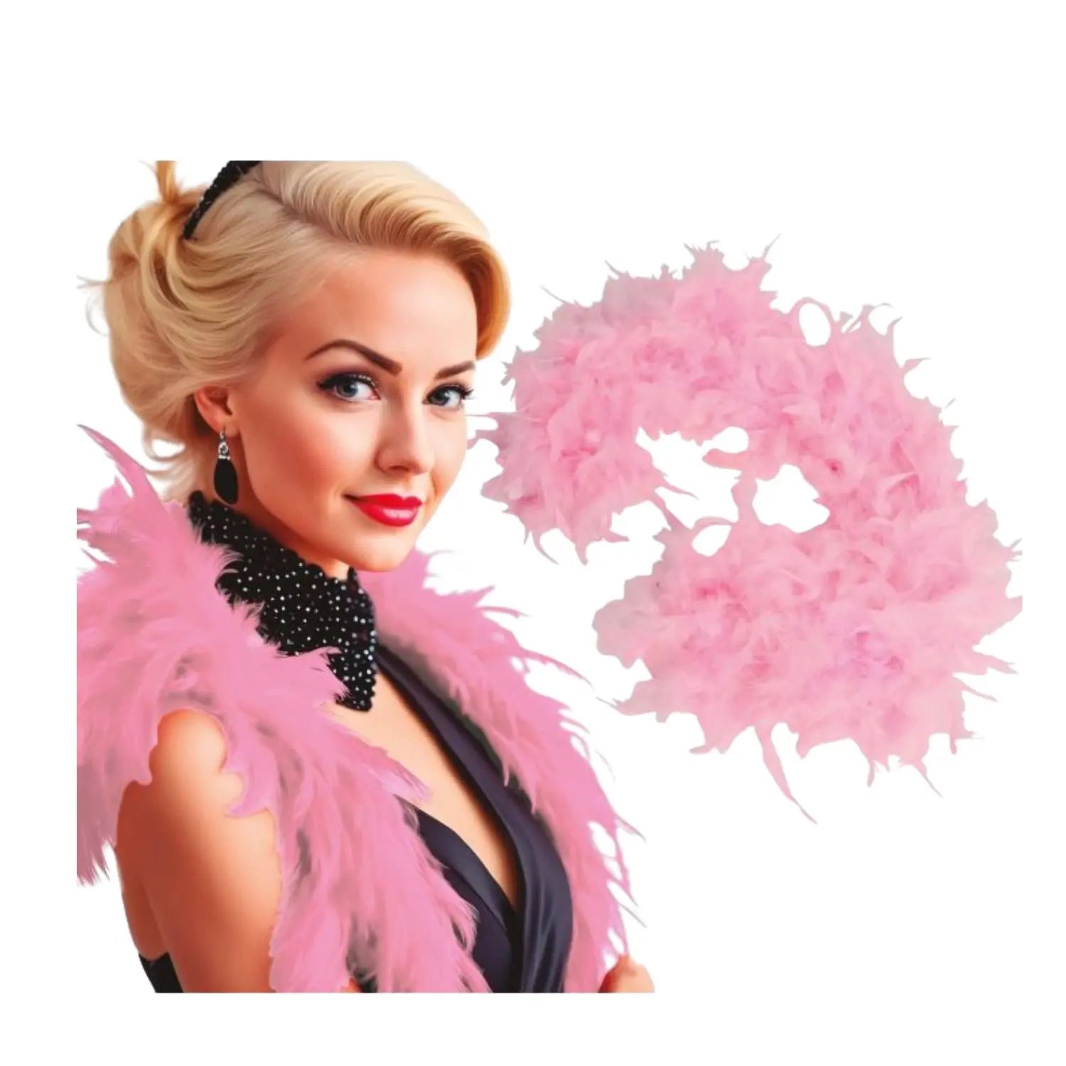 boa rosa de plumas complemento para look de fantasía o glamour en fiestas temáticas
