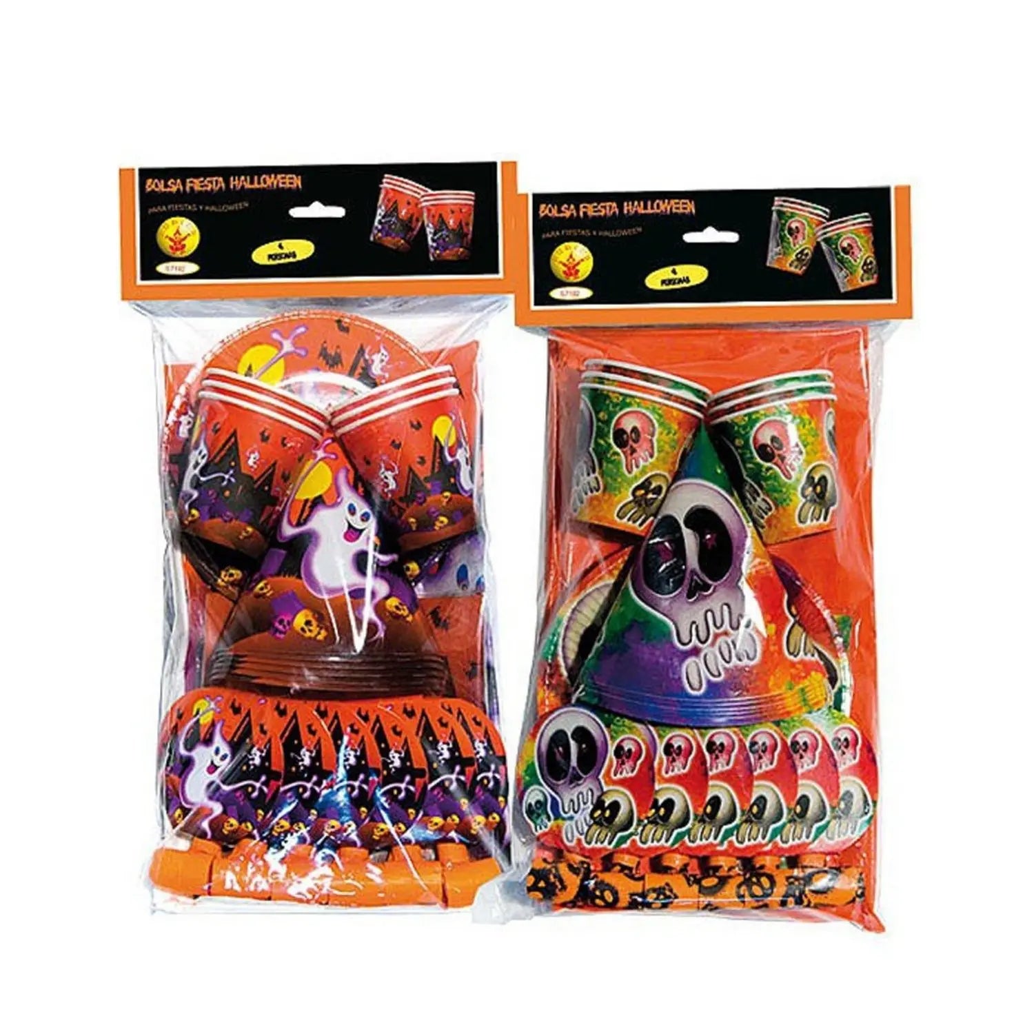 bolsa cotillón Halloween con vasos y platos decorados complemento para fiesta temática de terror