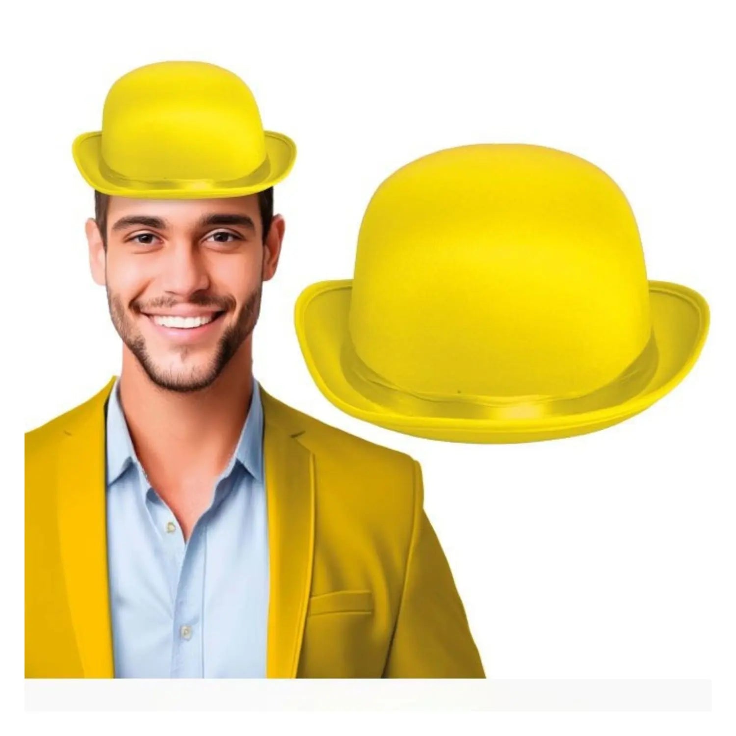 Bombín de satén amarillo sombrero elegante complemento para disfraz