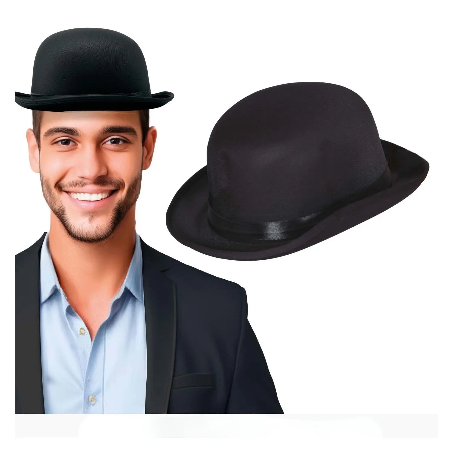 Bombín de satén negro sombrero elegante complemento para disfraz