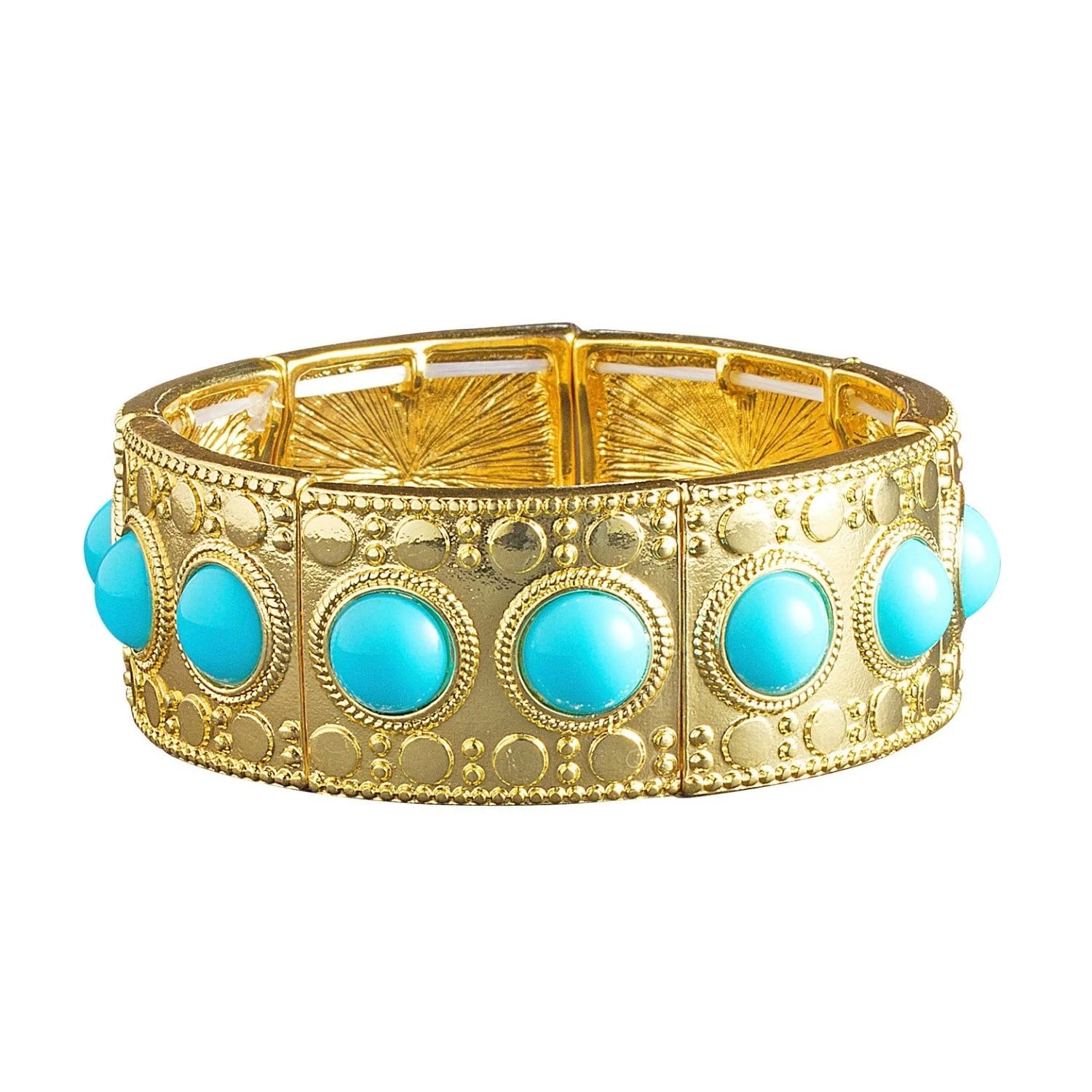 Brazalete dorado con piedras turquesa para disfraces de egipcia y romana
