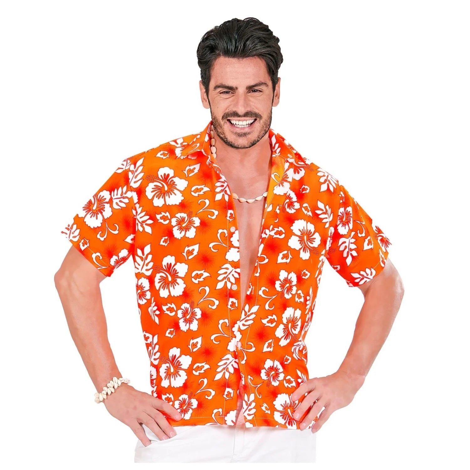 Camisa de flores hawaiana naranja talla XL para adulto con estampado tropical