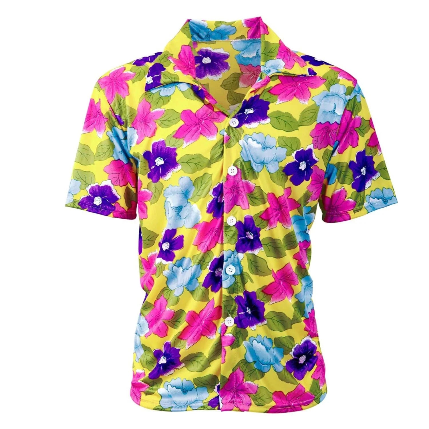 Camisa hawaiana amarilla para adulto ideal para fiestas tropicales