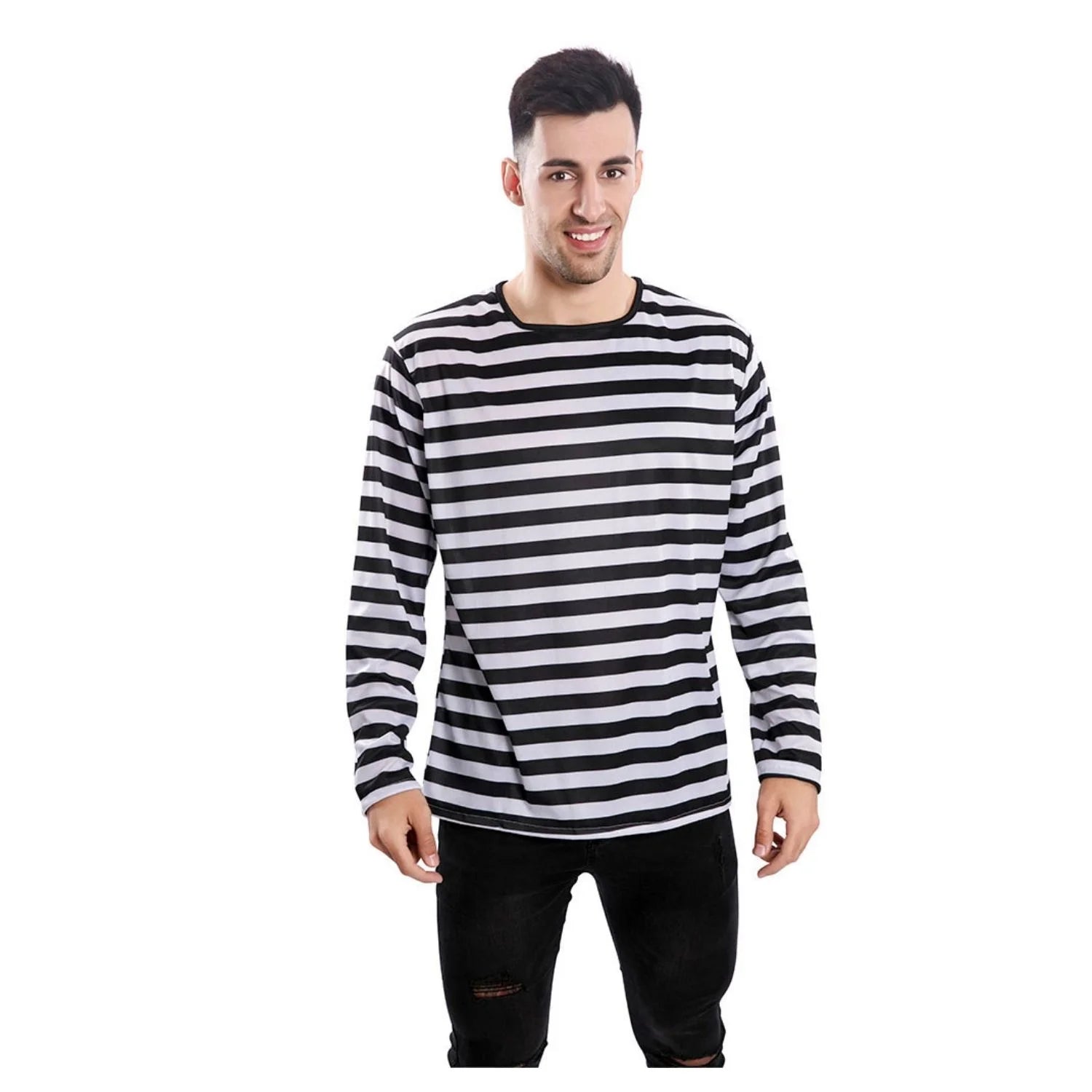 Hombre con camiseta de rayas negras y blancas para adulto