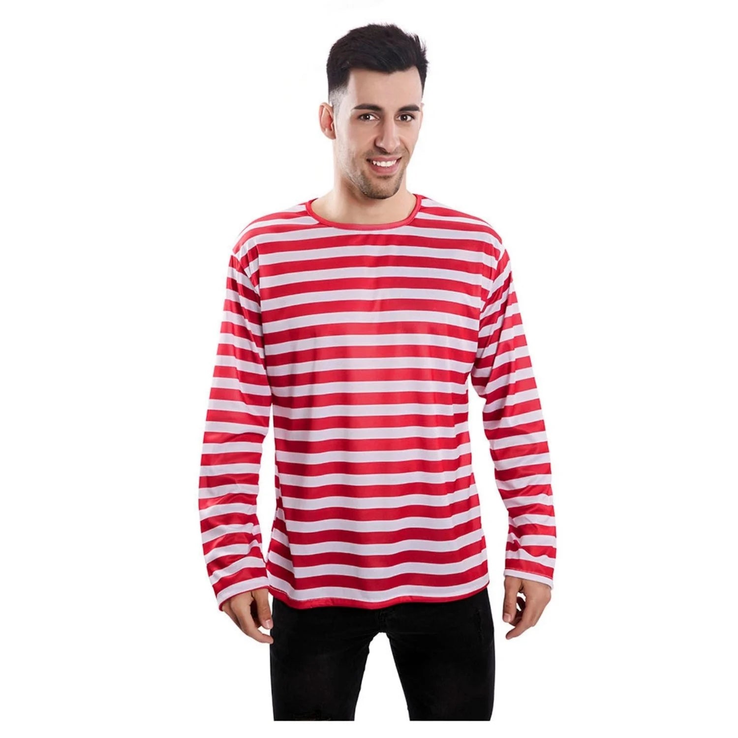 Hombre con camiseta de rayas rojas y blancas para adulto