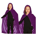 Capa púrpura de terciopelo infantil con capucha de 100 cm ideal para disfraces de bruja, maga y personajes de fantasía
