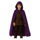 Capa púrpura de terciopelo infantil con capucha de 100 cm ideal para disfraces de bruja, maga y personajes de fantasía