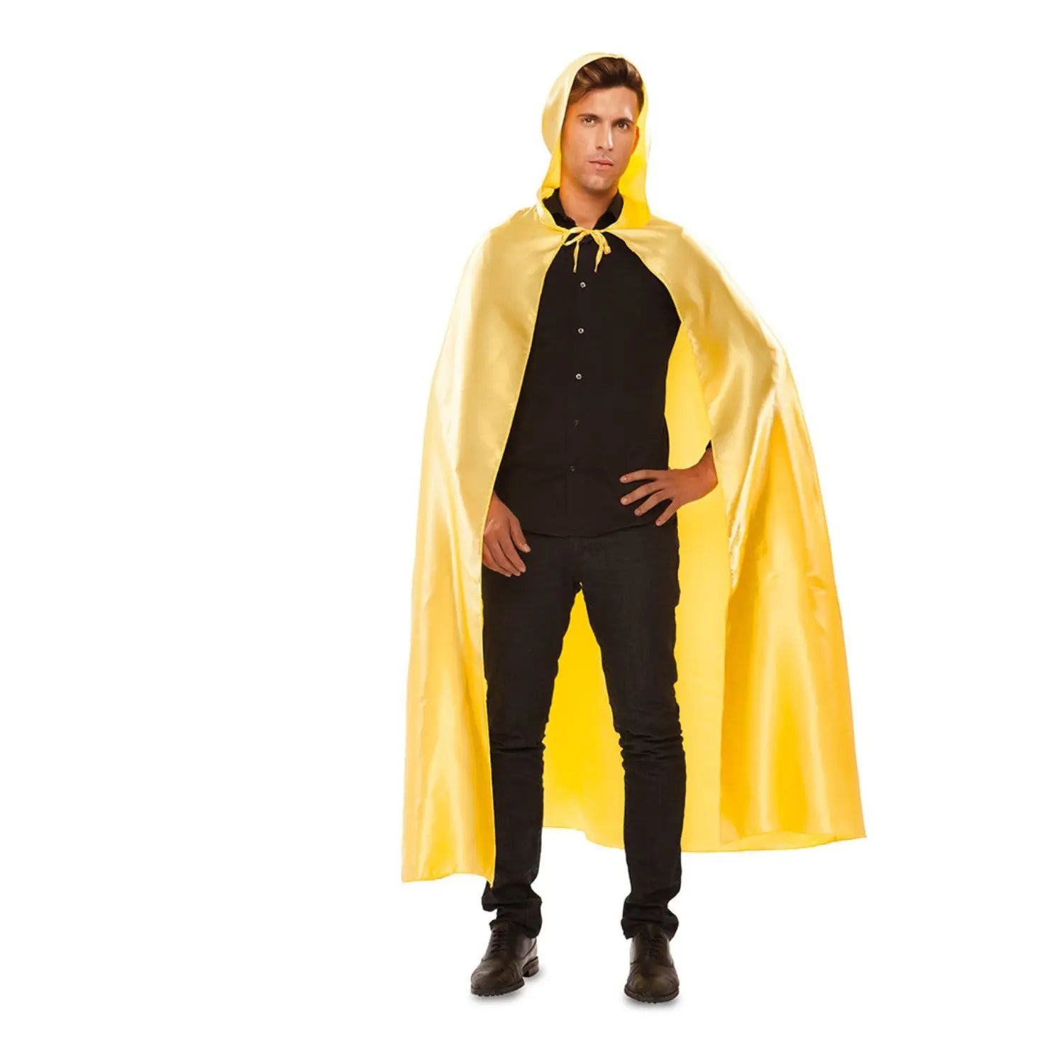 capa veneciana dorada con capucha adulto complemento para look elegante en Carnaval y fiestas temáticas