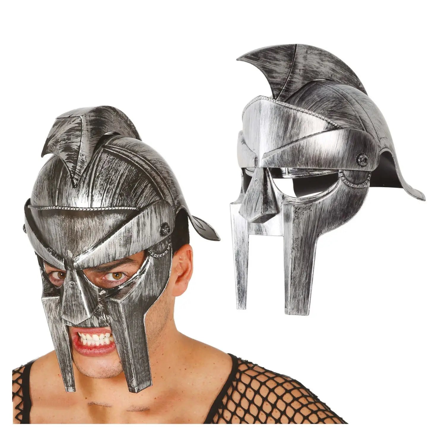 Casco de gladiador romano plateado para disfraz adulto