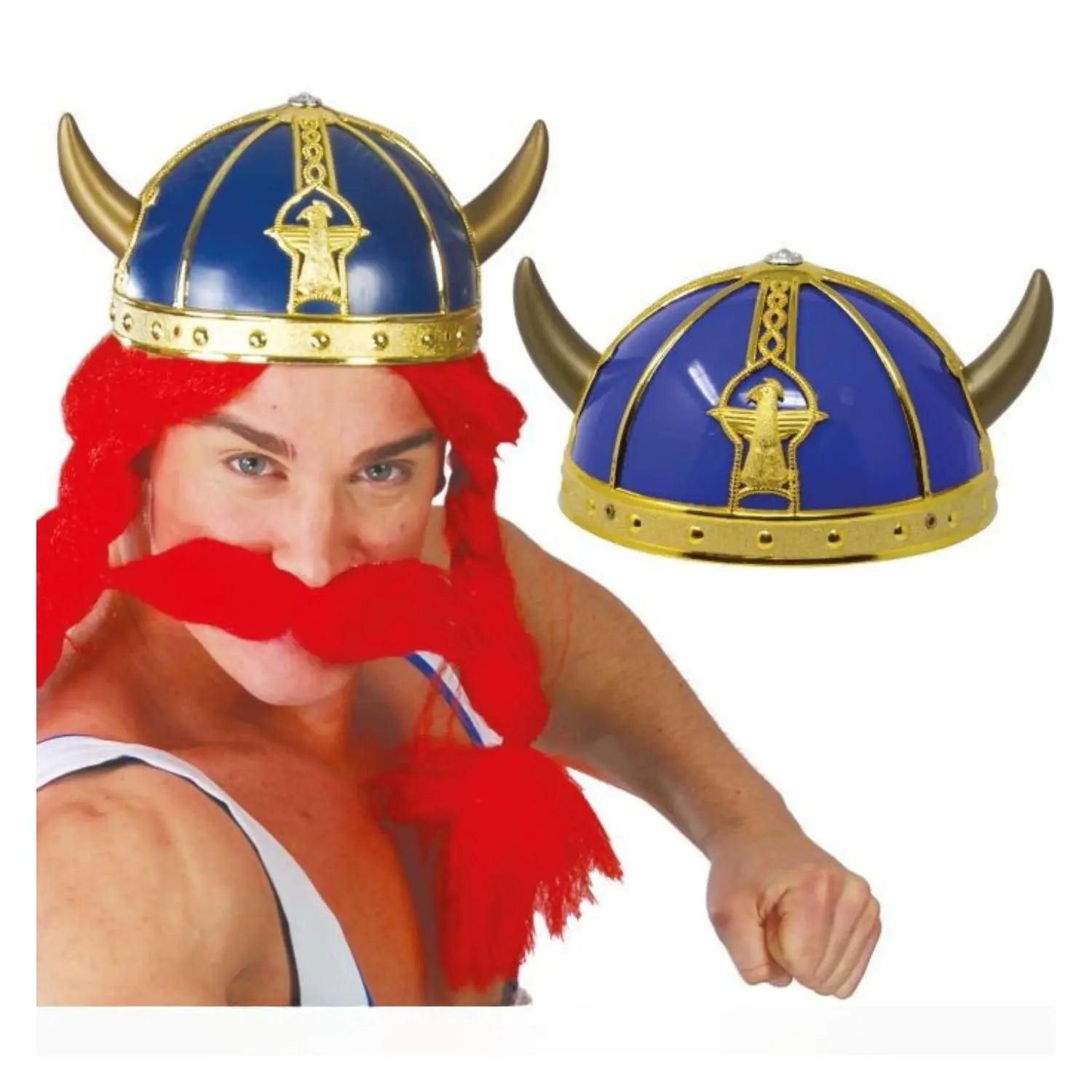 Casco vikingo azul con cuernos para disfraz de vikingo carnaval