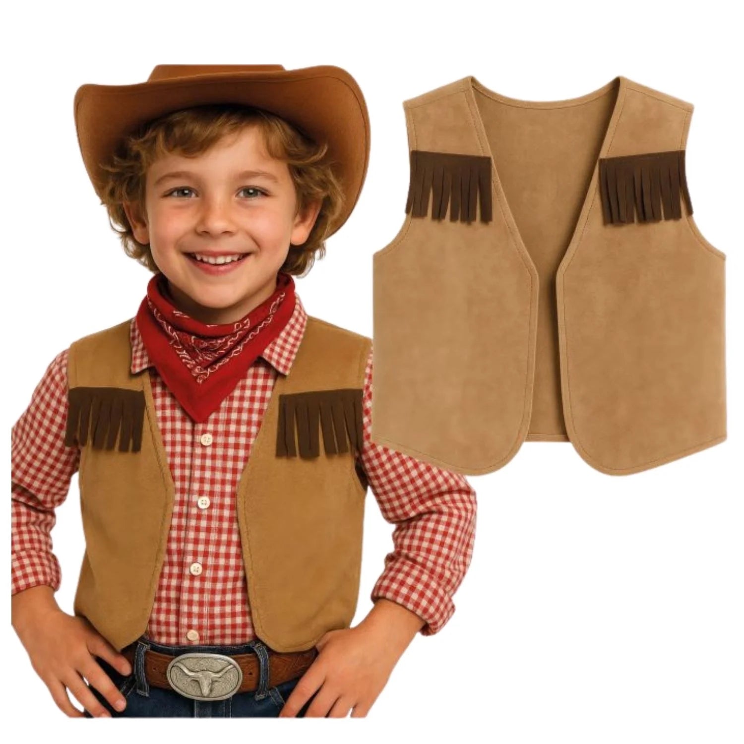 Chaleco vaquero infantil símil piel con flecos para disfraz cowboy