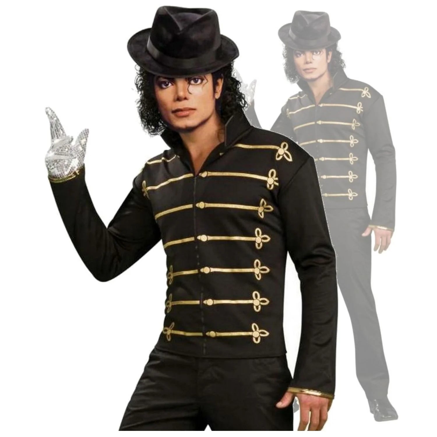 Chaqueta militar Michael Jackson negra con detalles dorados para hombre