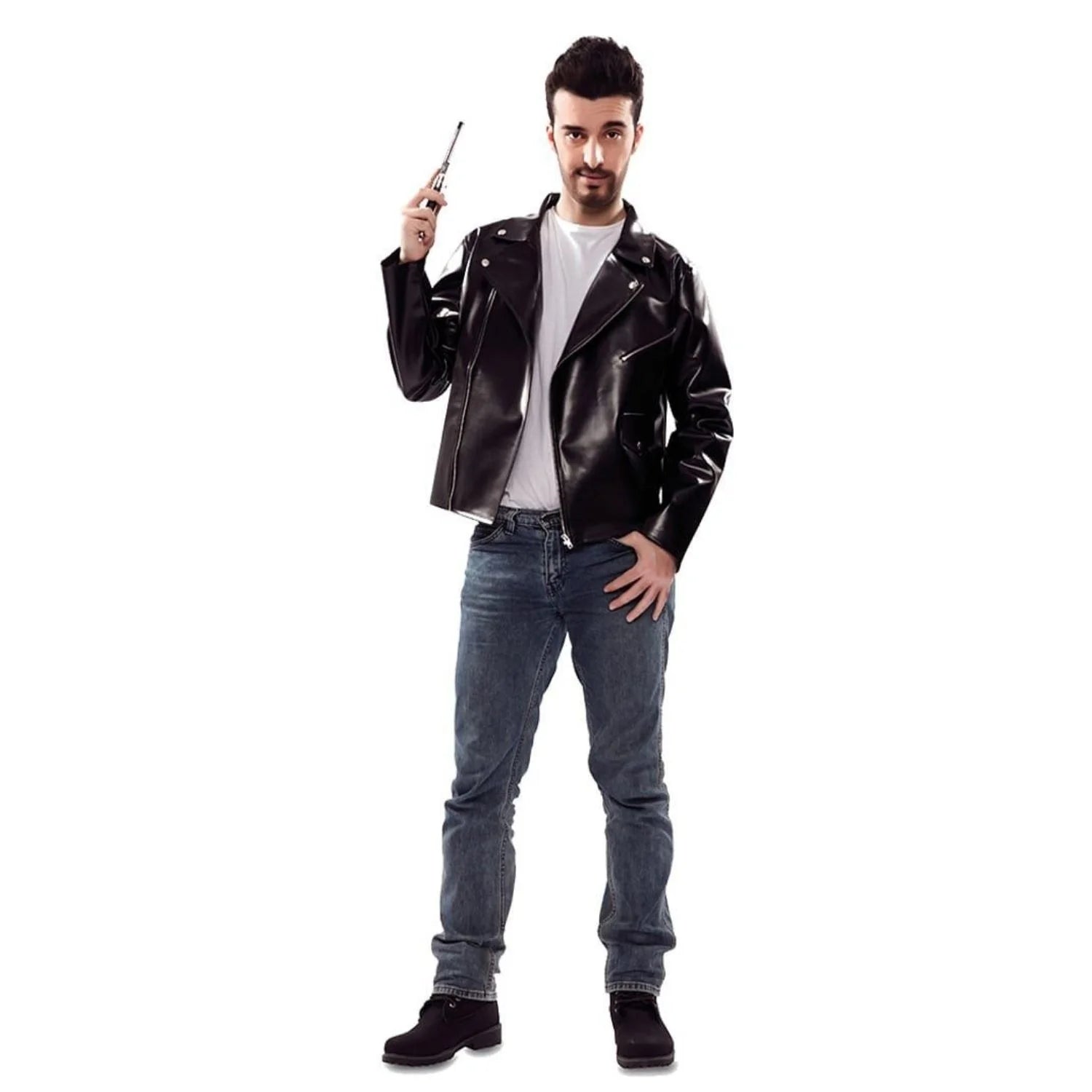 Chaqueta polipiel negra para adulto estilo rockero y motero