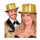 chistera dorada de lujo en lamé complemento para look cabaret o espectáculo elegante
