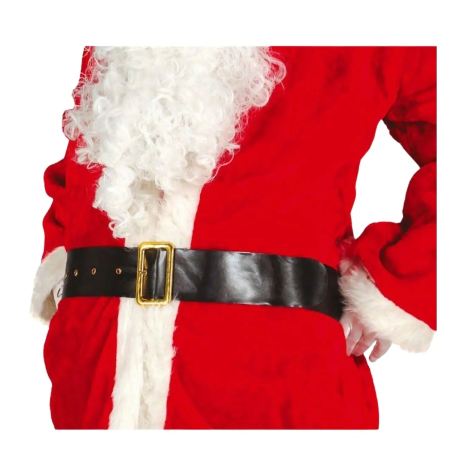 cinturón negro con hebilla dorada complemento para look navideño clásico