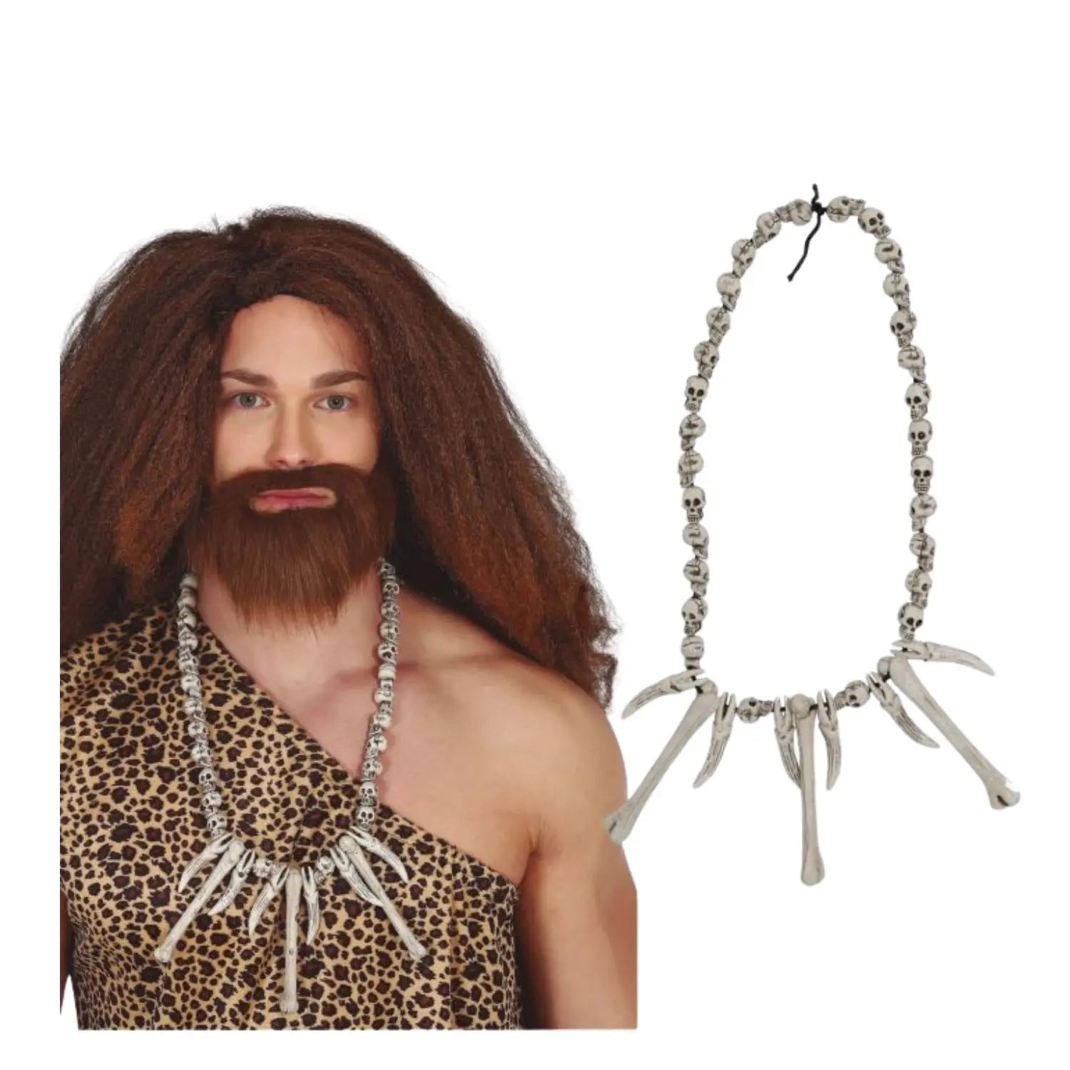 collar cavernícola con calaveras complemento para look prehistórico o tribal