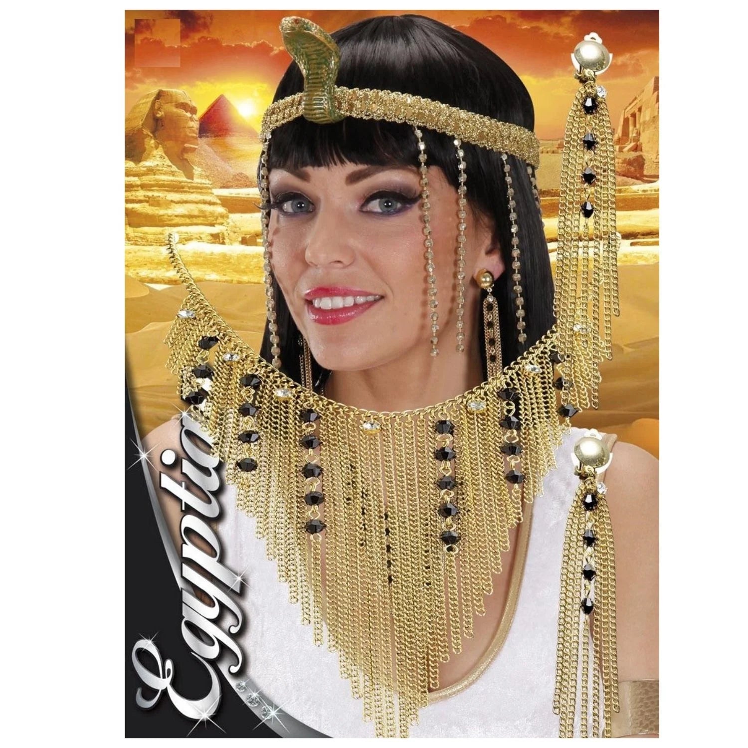 Collar y pendientes en dorado para completar disfraces elegantes y de fantasía