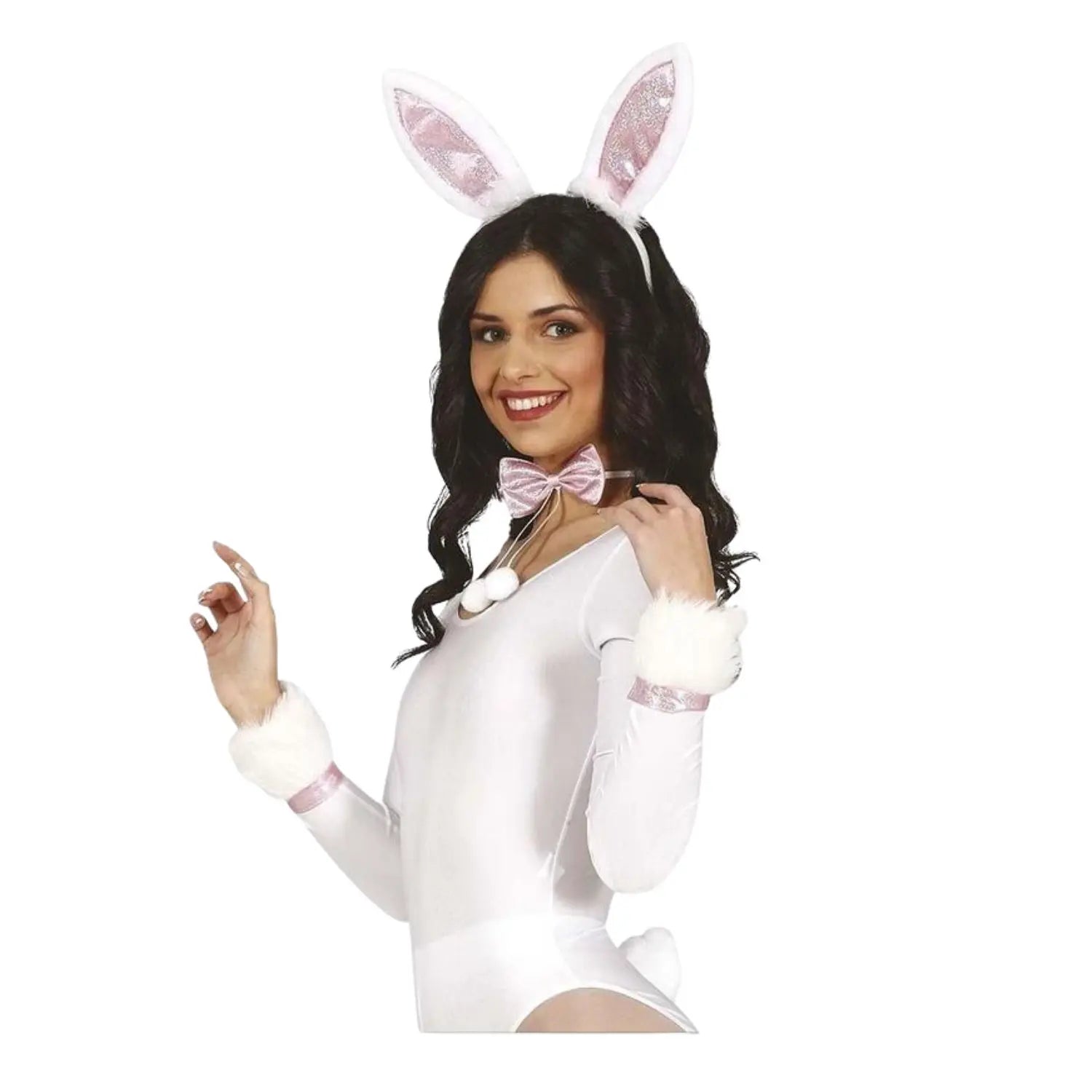 Conjunto de conejita de 5 piezas con diadema de orejas, pajarita, puños y cola para disfraces