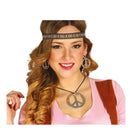 conjunto hippie con cinta de cabeza collar con símbolo de la paz y pendiente para look años 60 70 retro