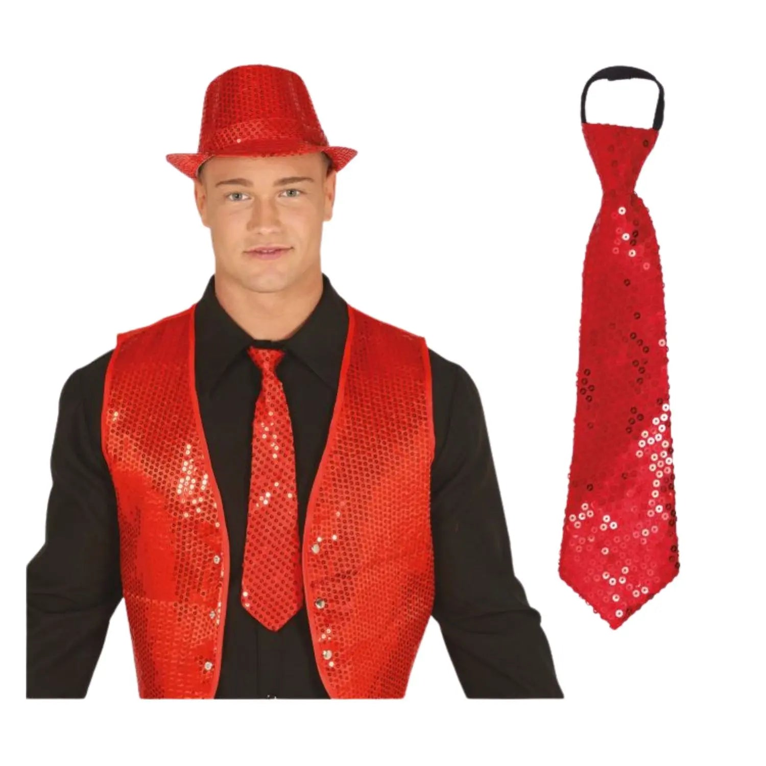 corbata roja con lentejuelas complemento para look cabaret o fiesta elegante