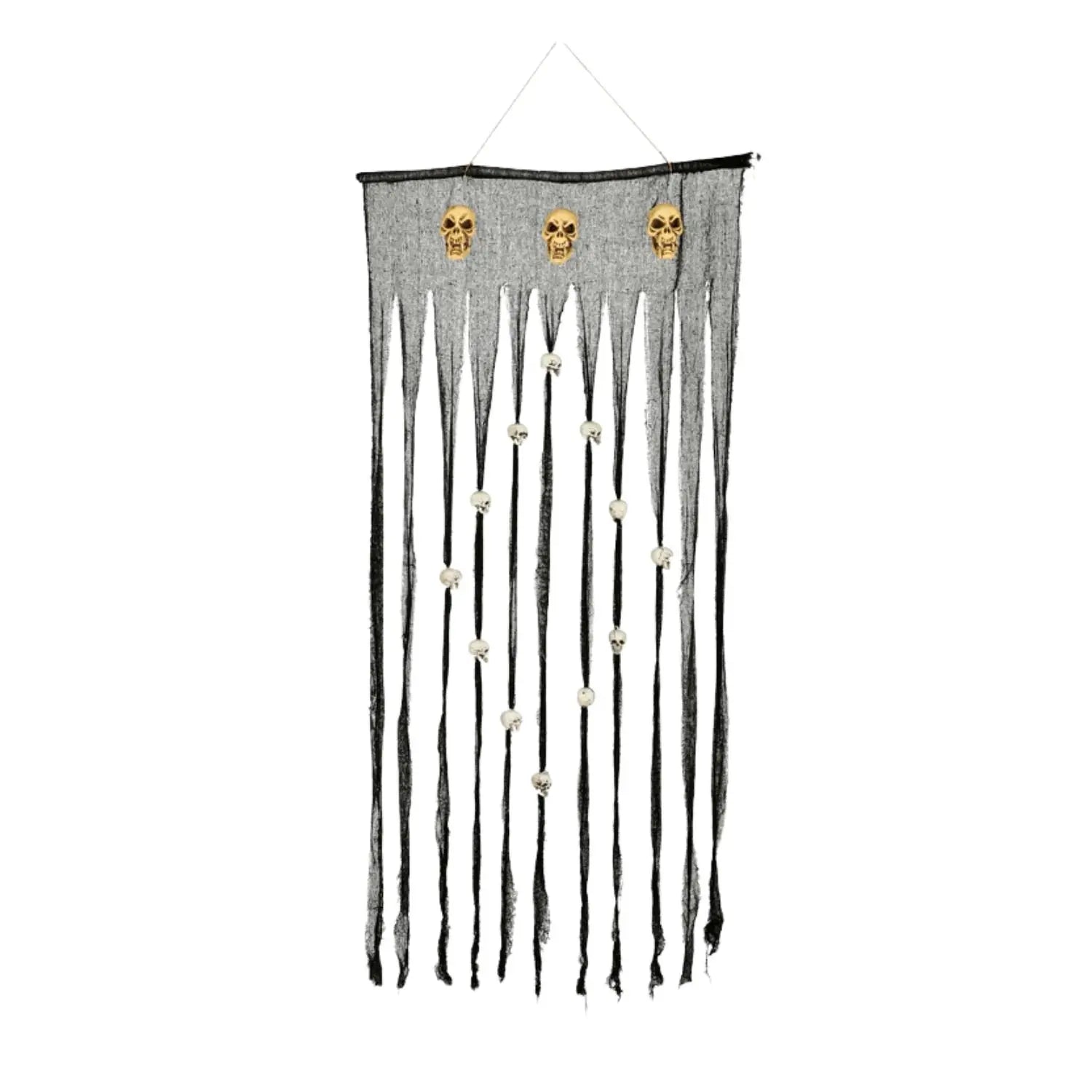 Cortina decorativa gris con calaveras colgantes para decoración de Halloween de 90x180 cm