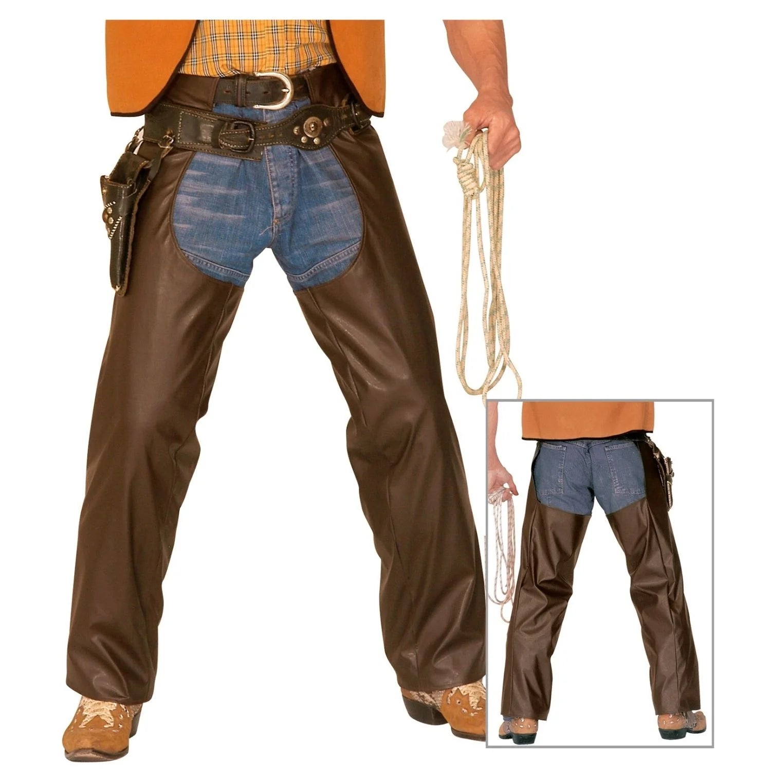 Cubre pantalón de vaquero marrón para adulto ideal para disfraces de cowboy y sheriff del Oeste