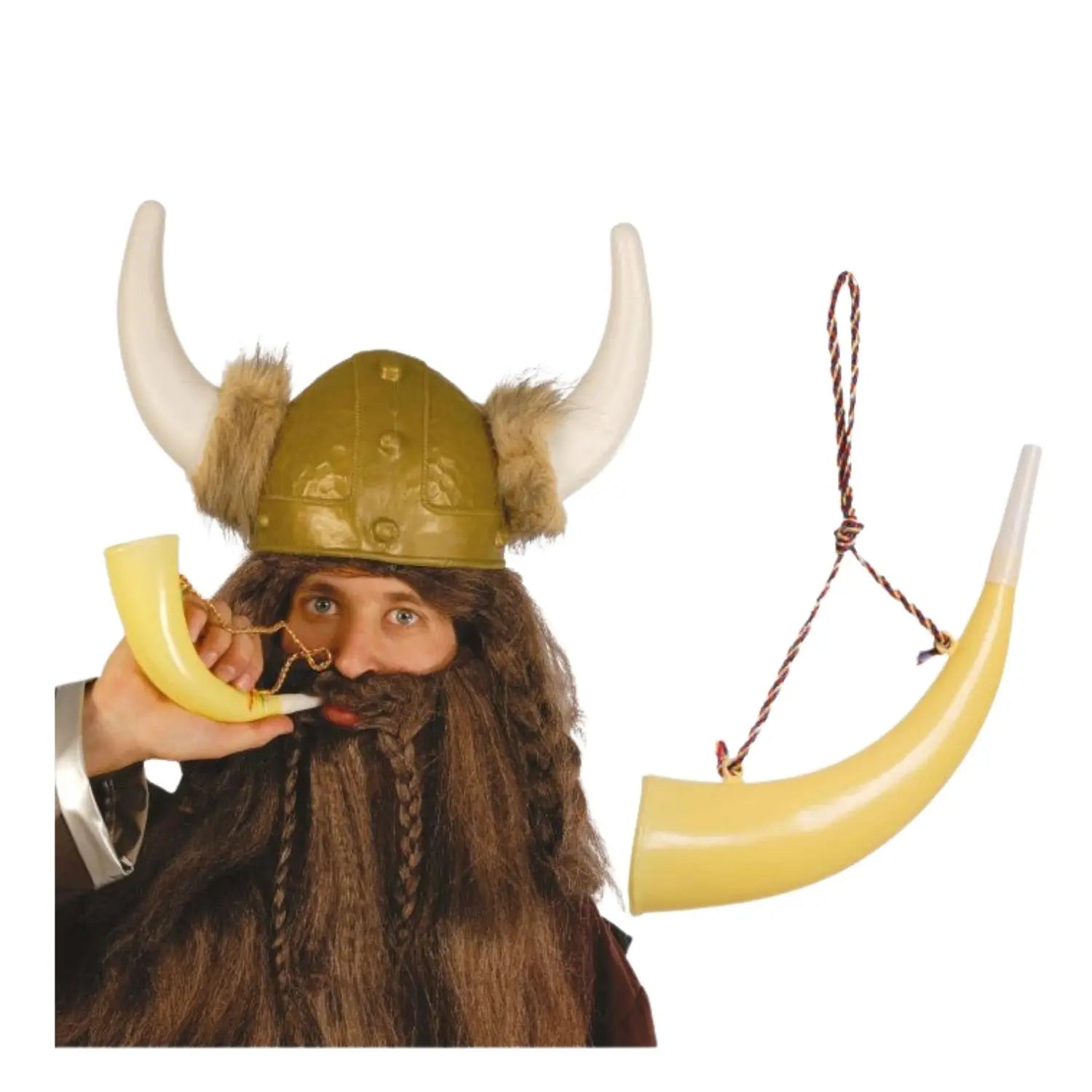 cuerno vikingo de 26 cm con cordón para look vikingo o medieval en fiestas temáticas