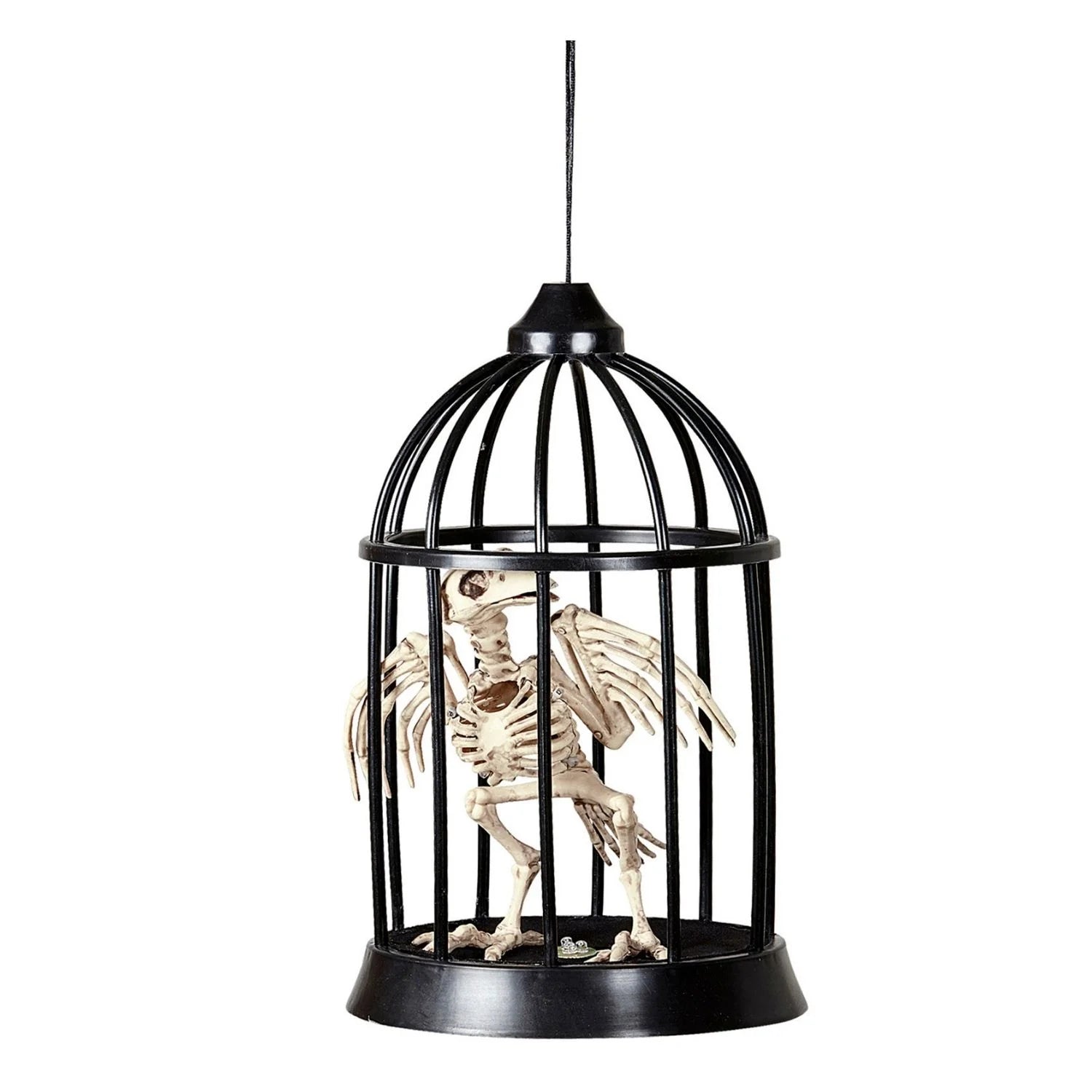 Cuervo esquelético en jaula 34 cm con luz y sonido accesorio terror para Halloween y decoración