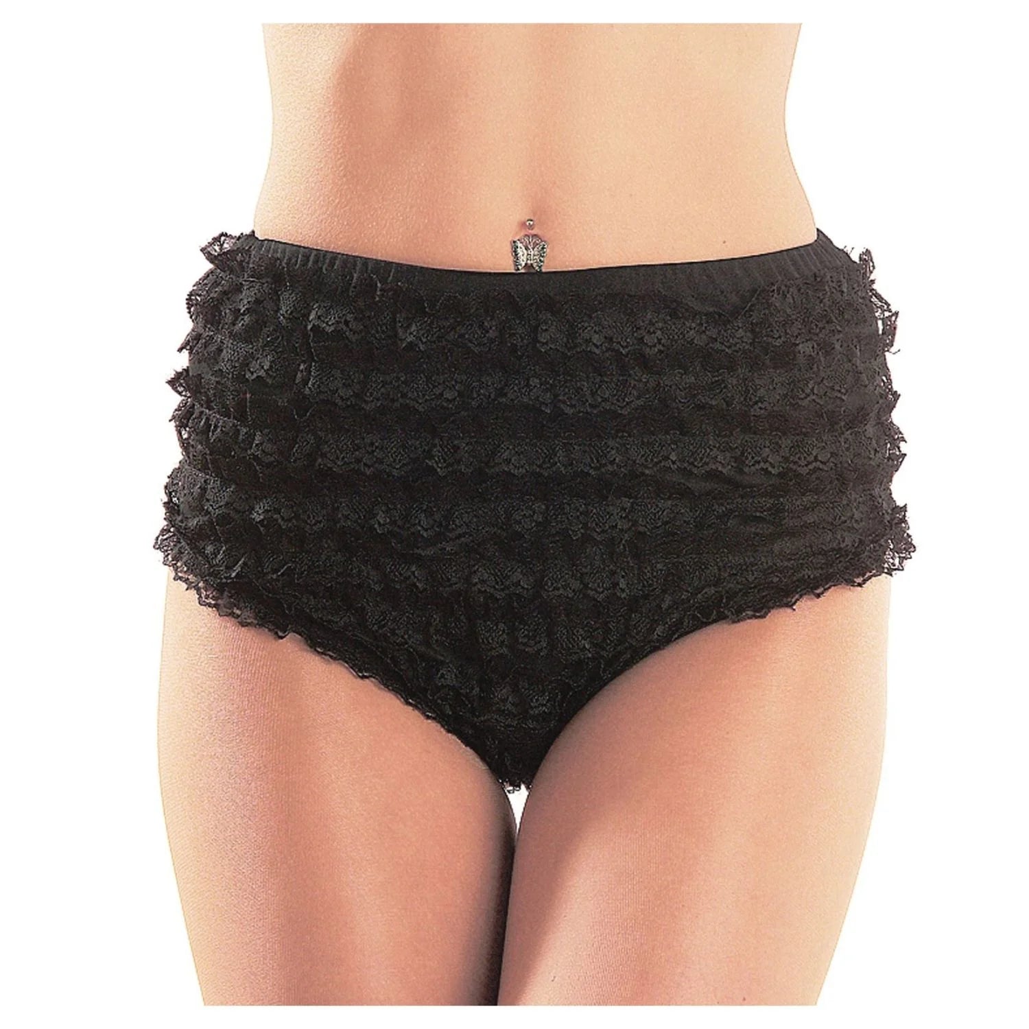 Culotte negro para adulto decorado con múltiples capas de encaje y cintura elástica