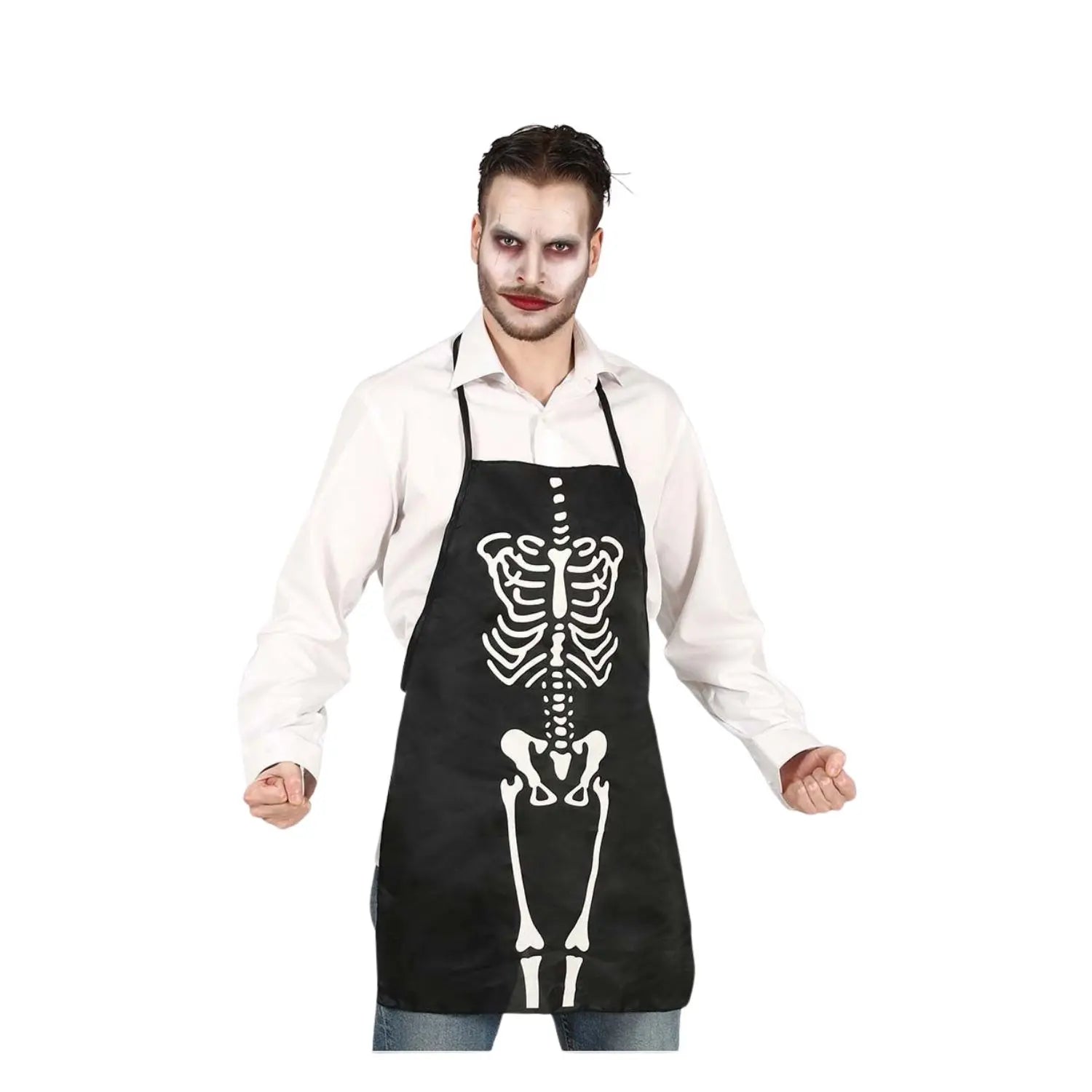 delantal con diseño de esqueleto para adulto ideal para look de terror Halloween y fiestas temáticas
